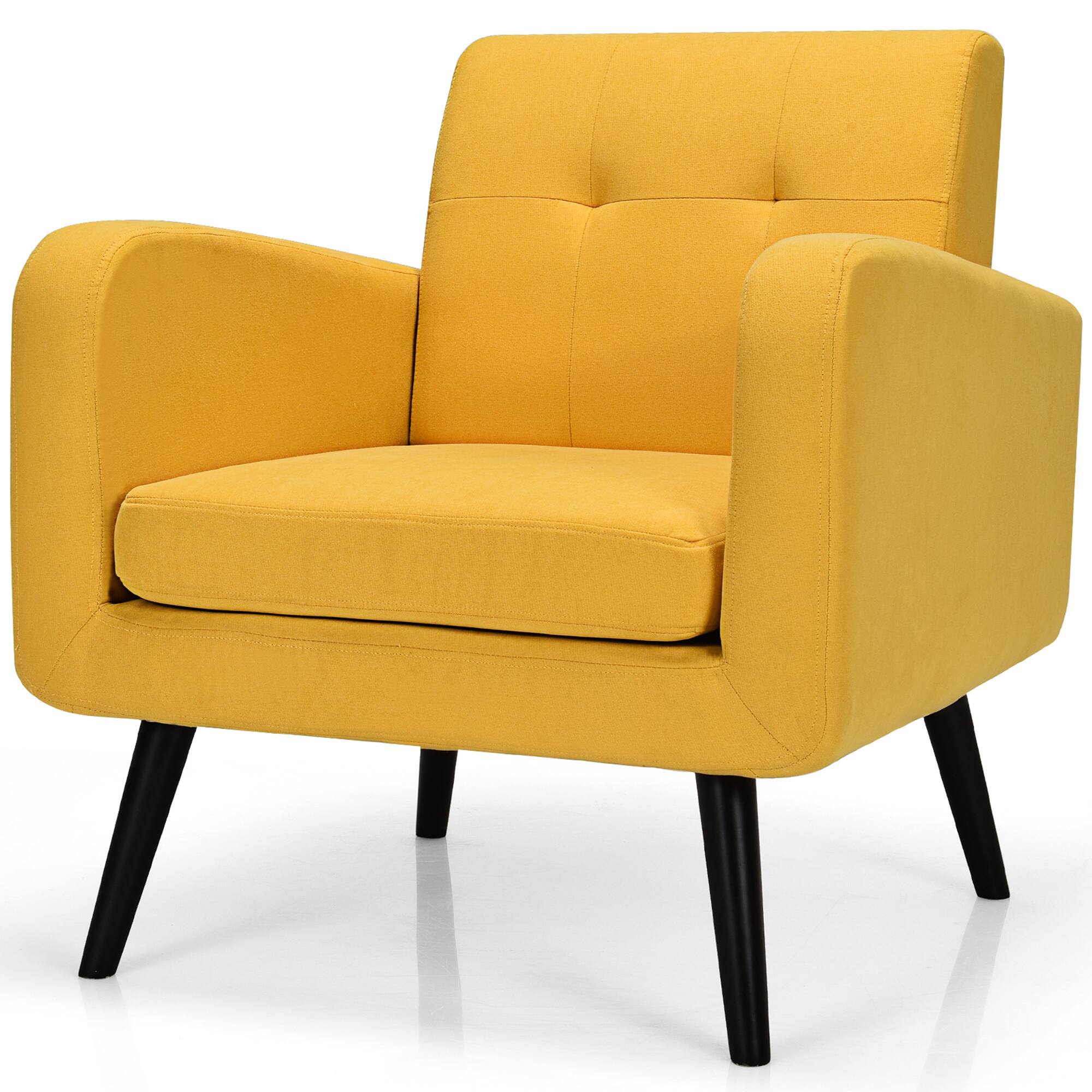 Alt View 12. Costway - Accent Upholstered Single Sofa Home Office Armchair with Wooden Legs (Set of 2) - Yellow.