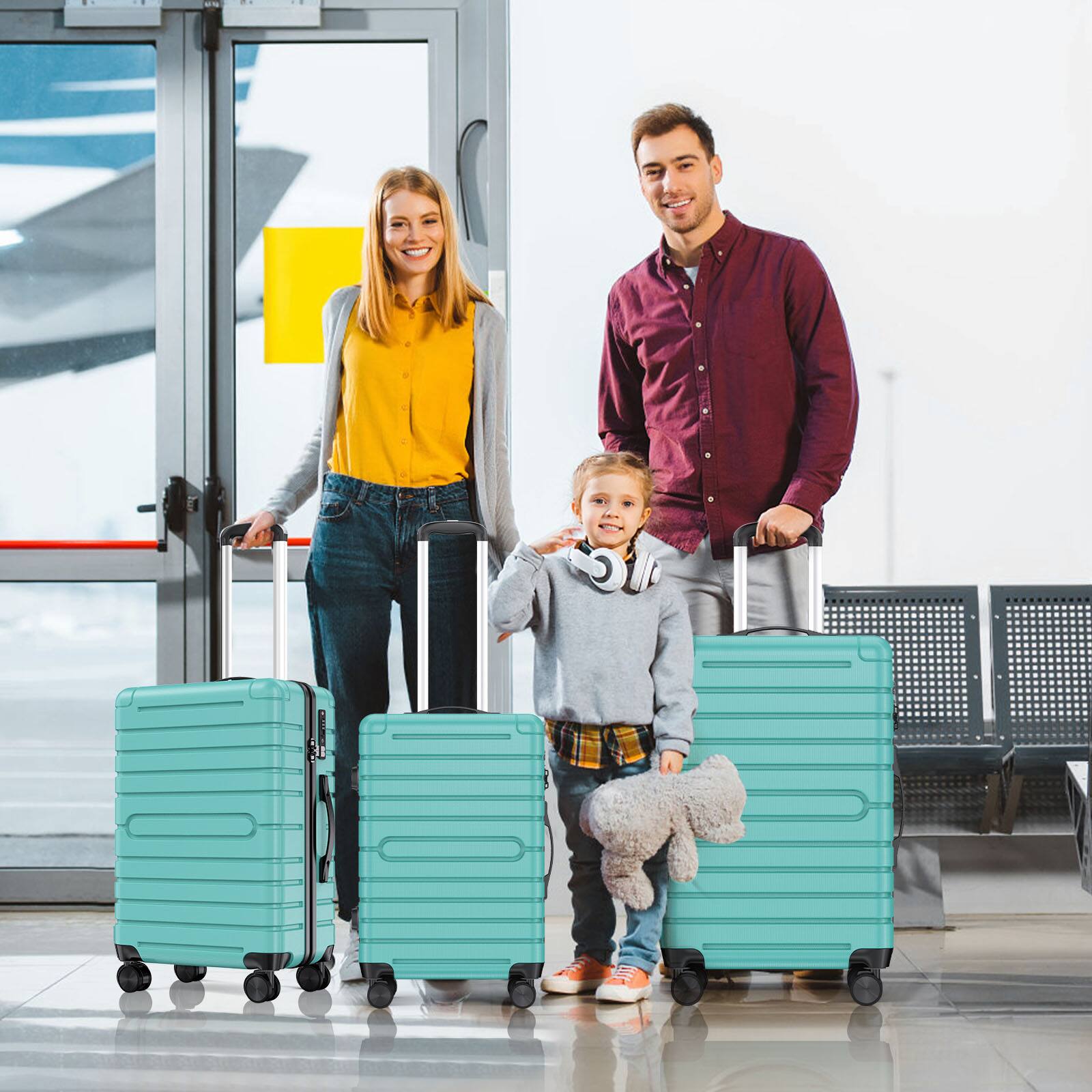 Alt View 4. Sugift - 3-Piece Hardshell Luggage Sets Checked Spinner PC & ABS Suitcase Set with YKK Zipper & TSA Lock,20in/24in/28in - Green.