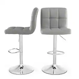 Hivvago - Set of 2 Modern Adjustable Height Barstools w/ Comfortable Grey PU Leather Seat - Gray