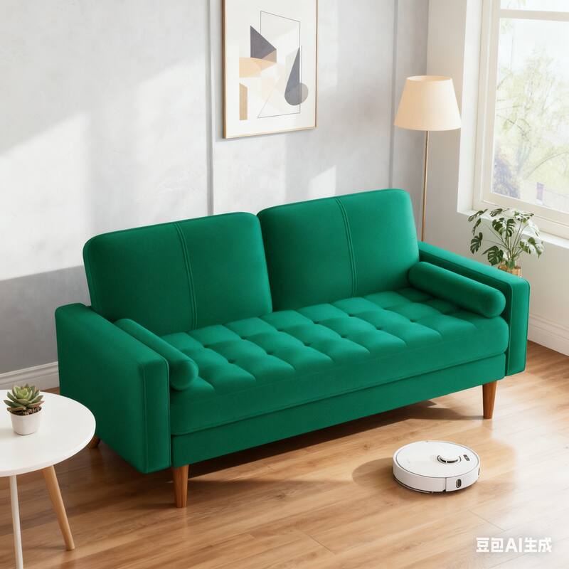 Front. Vipbear - 57" Small Loveseat Sofa, Velvet Love Seat Couches with Throw Pillow for Small Spaces, Tool-Free Setup Sofa Couch - Green.
