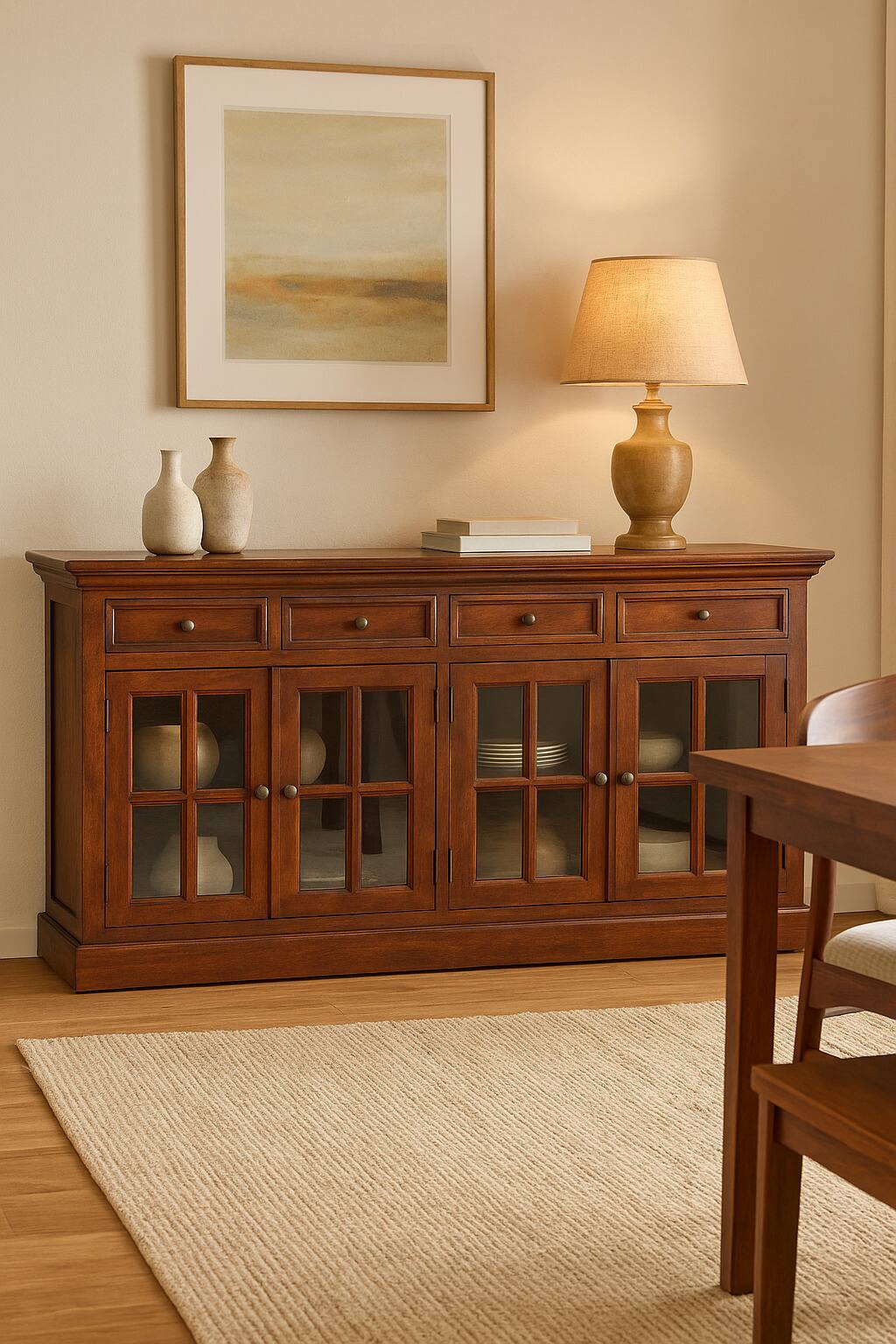 Angle. Artisan Furniture - Artisan Furniture Solid Wood Large Cherry Glazed Sideboard, 4 Drawers, 4 Doors, Brown - Brown.