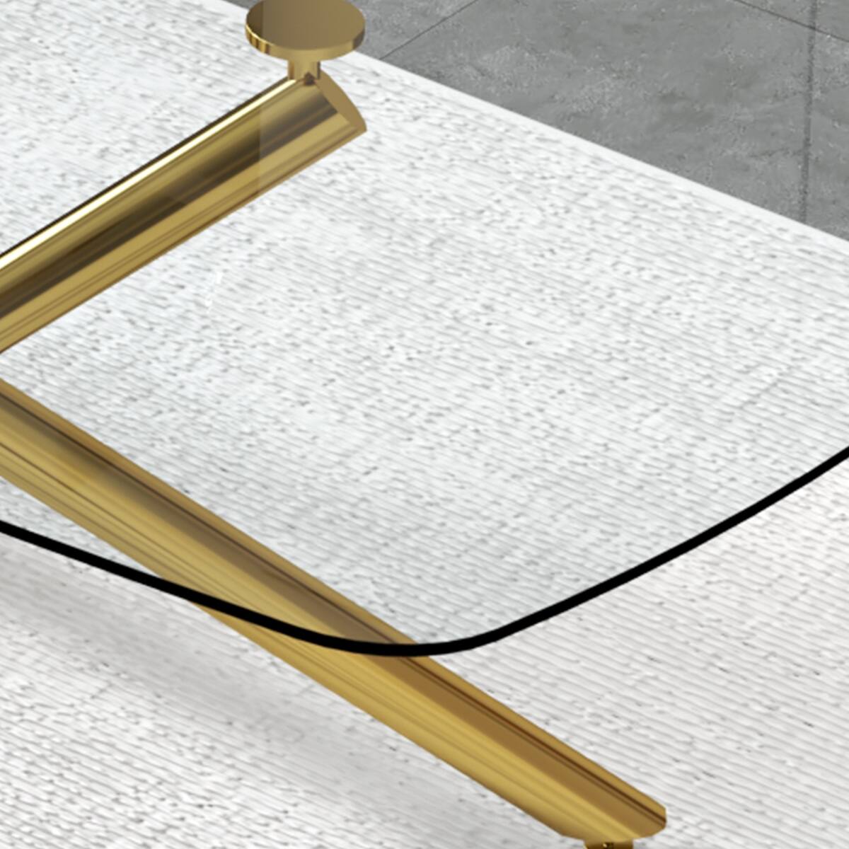 Alt View 9. Loheer - Loheer Large Rectangular Glass Dining Table with Tempered Top and Gilded Metal Legs - Golden.