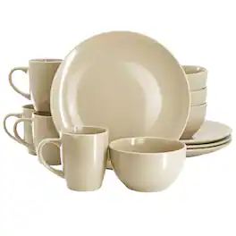 Gibson - Home Everyday Plus 12 Piece Stoneware Dinnerware Set - Cream