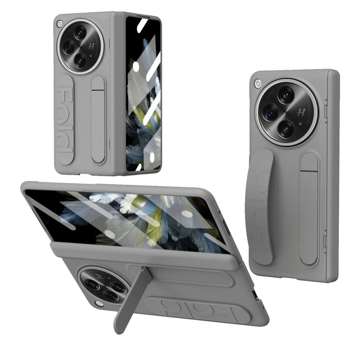 Front. Stock Preferred - Fold Wristband Case with Screen Protector & Kickstand For OnePlus Grey - Grey.