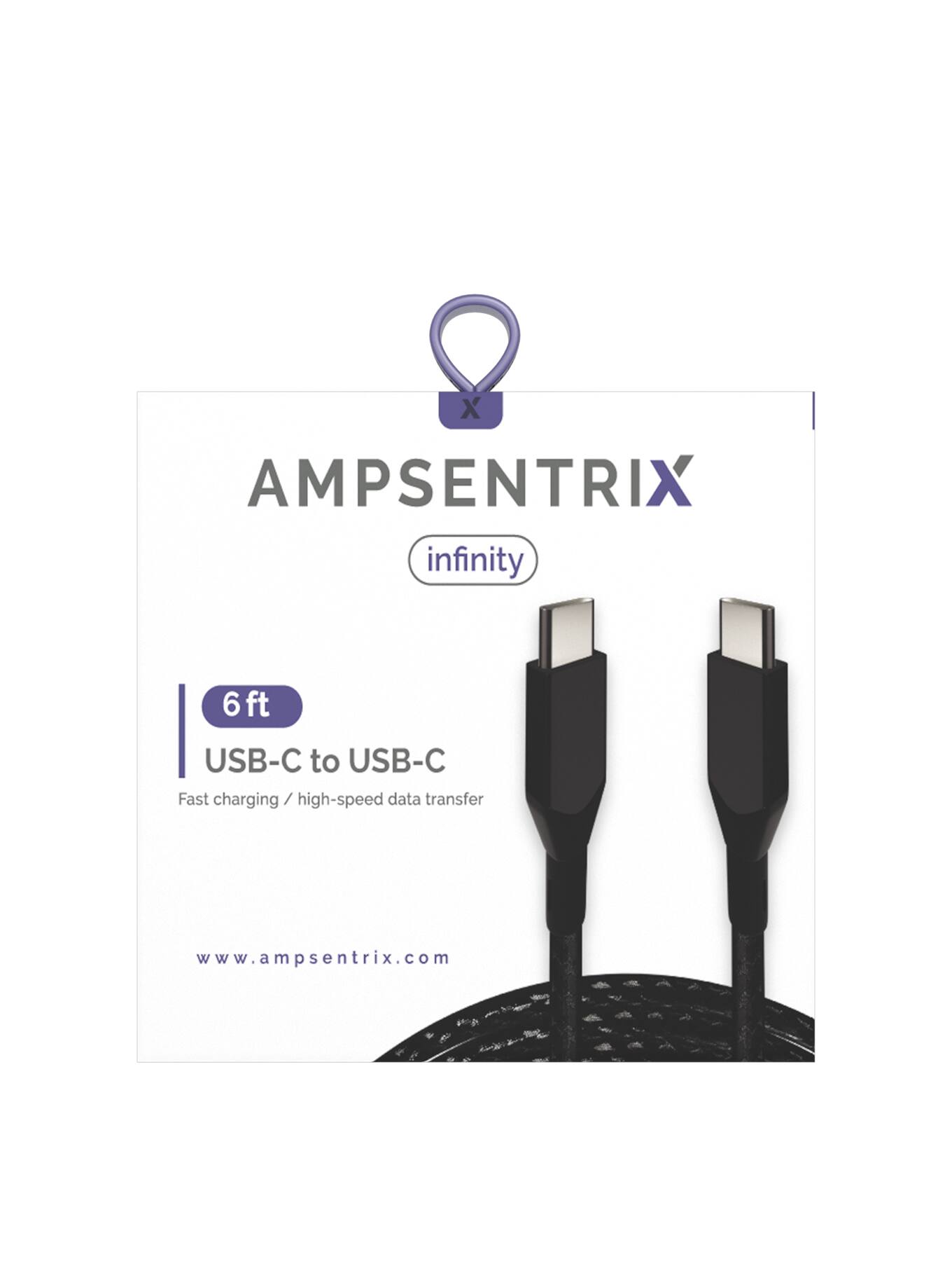 X AMPSENTRIX infinity  
6 ft USB-C to USB-C  
Fast charging / high-speed data transfer  
www.ampsentrix.com