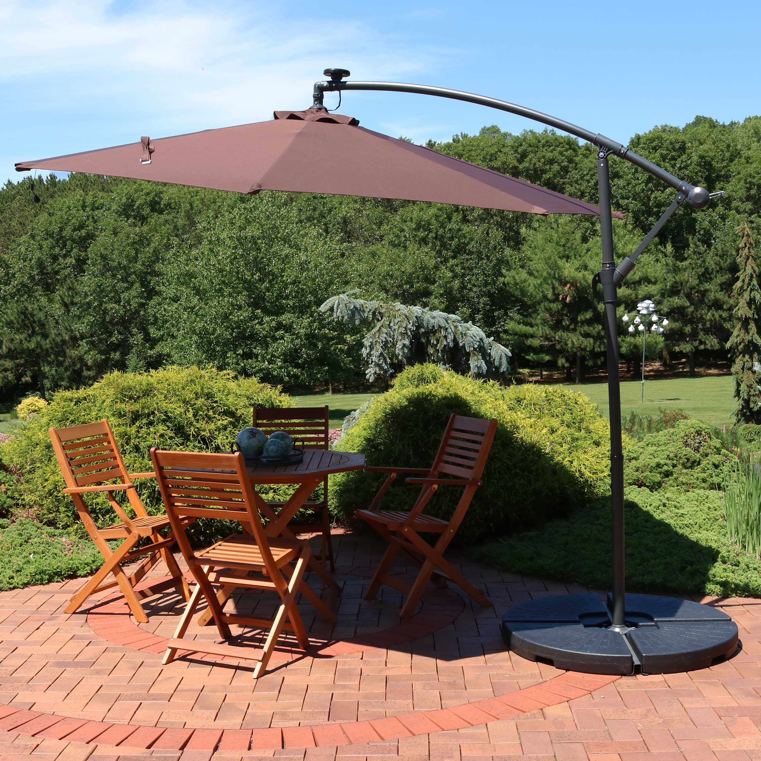 Alt View 3. Sunnydaze - 10 ft Solar Offset Steel Patio Umbrella with Crank - Brown.