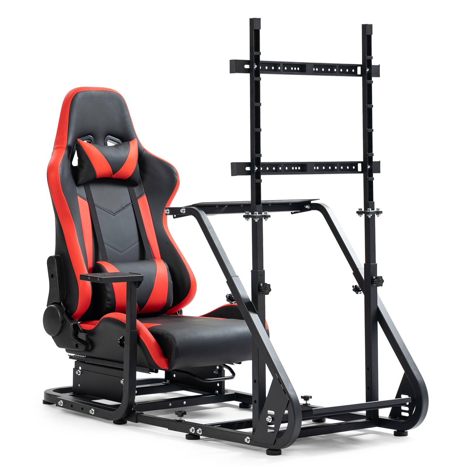 Front. Dardoo - Dardoo Adjustable Racing Sim Cockpit with Racing Seat and Monitor Stand Fit for Logitech, for Thrustmaster, and for Moza - Black/Red.