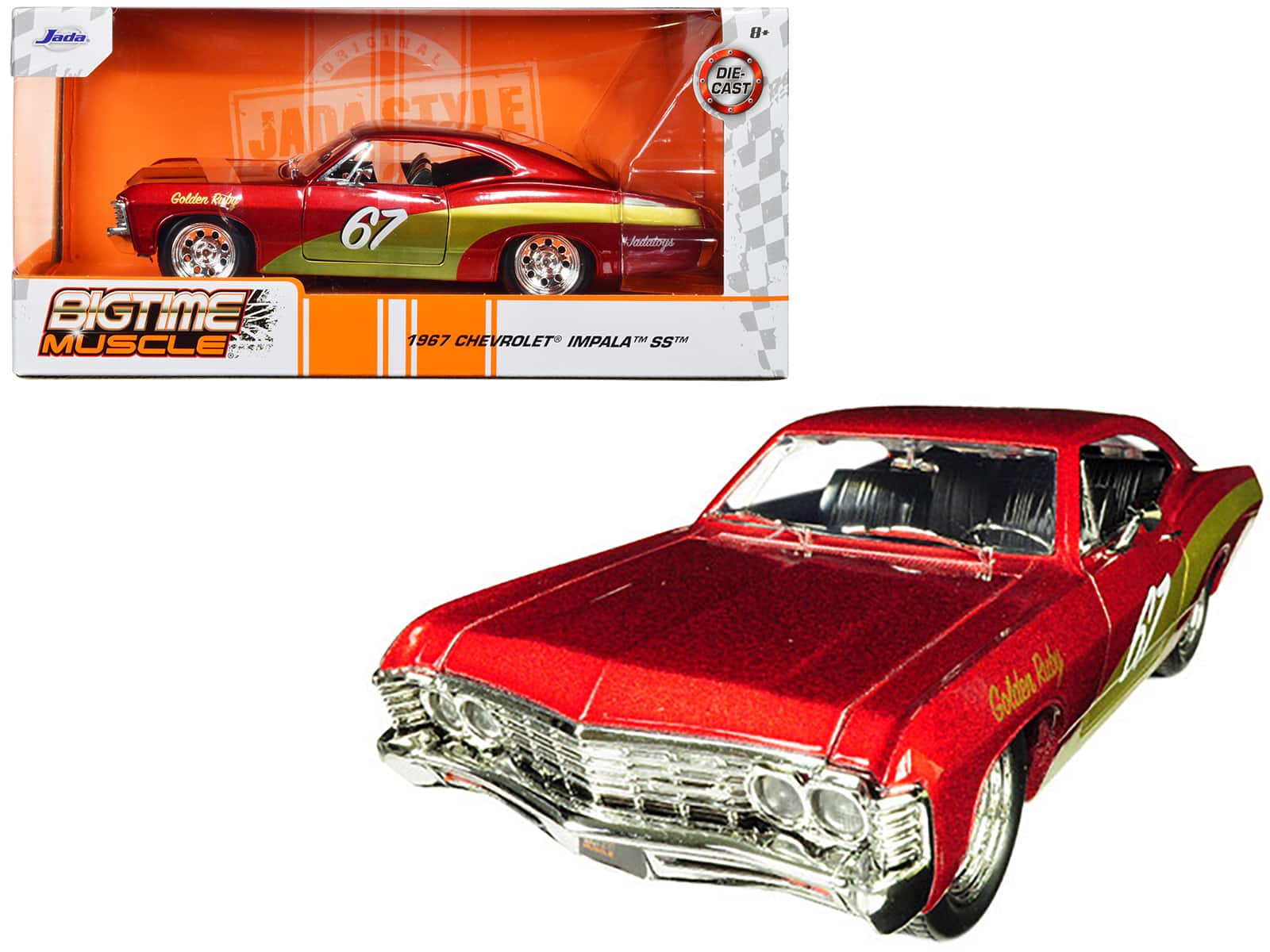 "1967 Chevrolet Impala SS #67 ""Golden Ruby"" Red with Gold Stripes ""Bigtime Muscle"" 1/24 Diecast Model Car by Jada" price history on PriceWatchPro