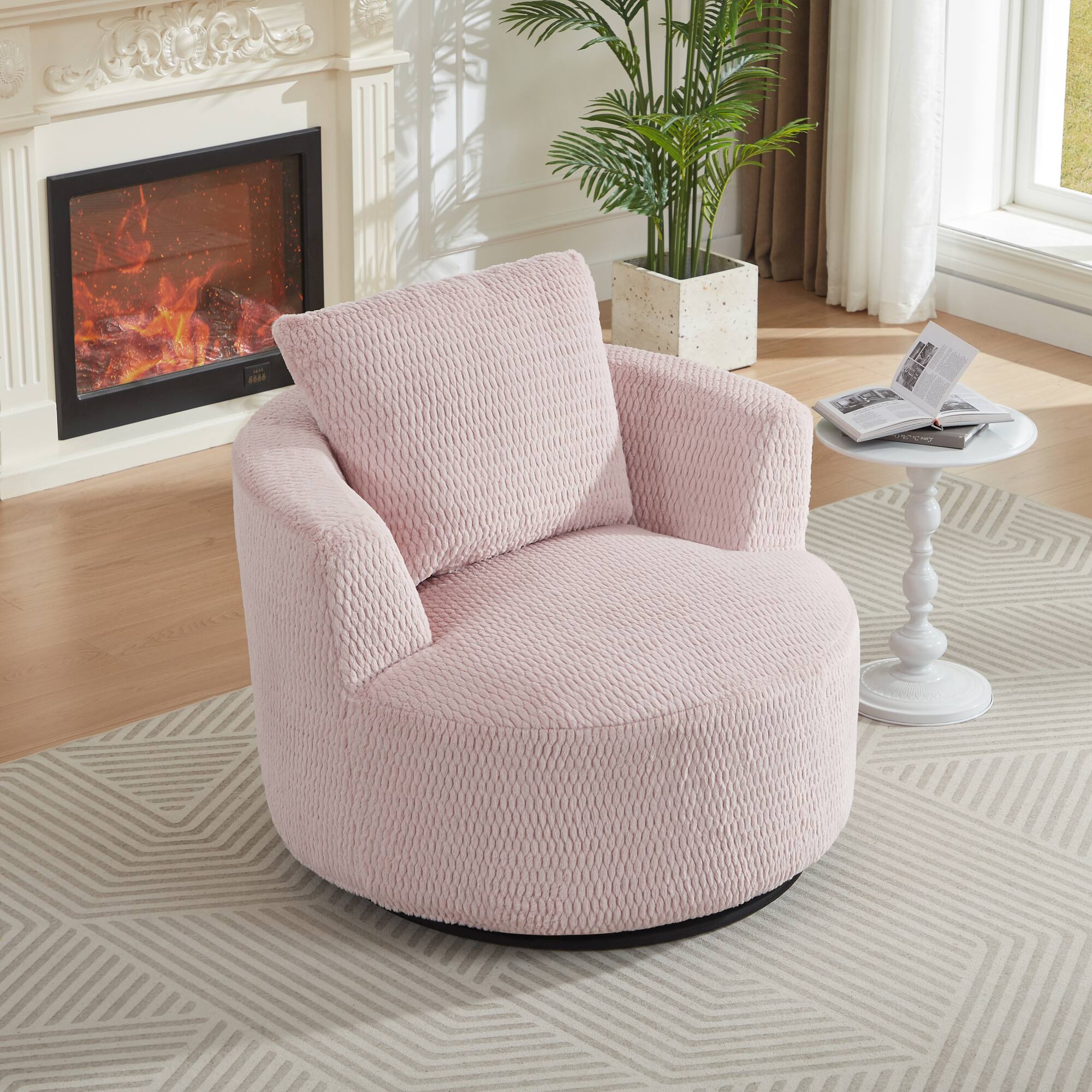 Left. GOODSILO - Modern 360-Degree Swivel Accent Chair with Plush Comfort and Sturdy Base for Living Spaces - Pink.