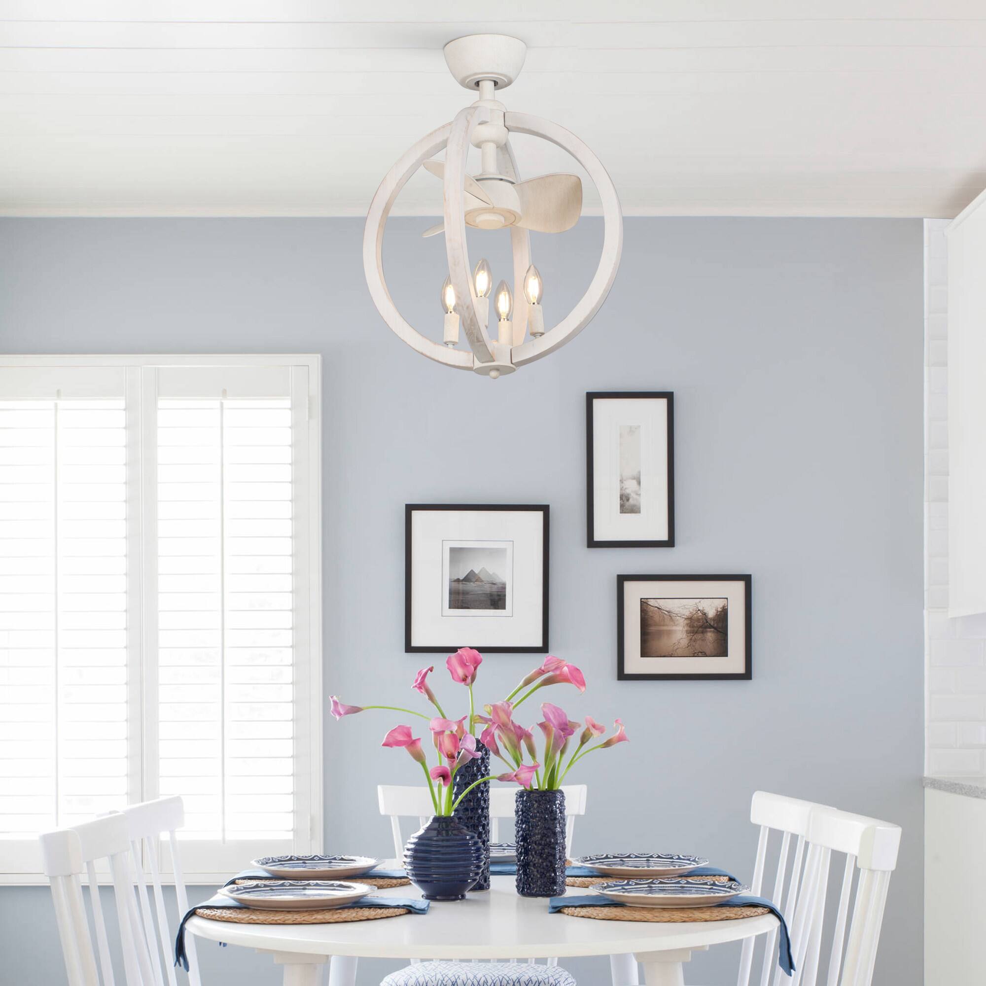 Angle. Parrot Uncle - 18.4" Farmhouse White Wooden Globe Bobo Fandelier Ceiling Fan with Remote - White.