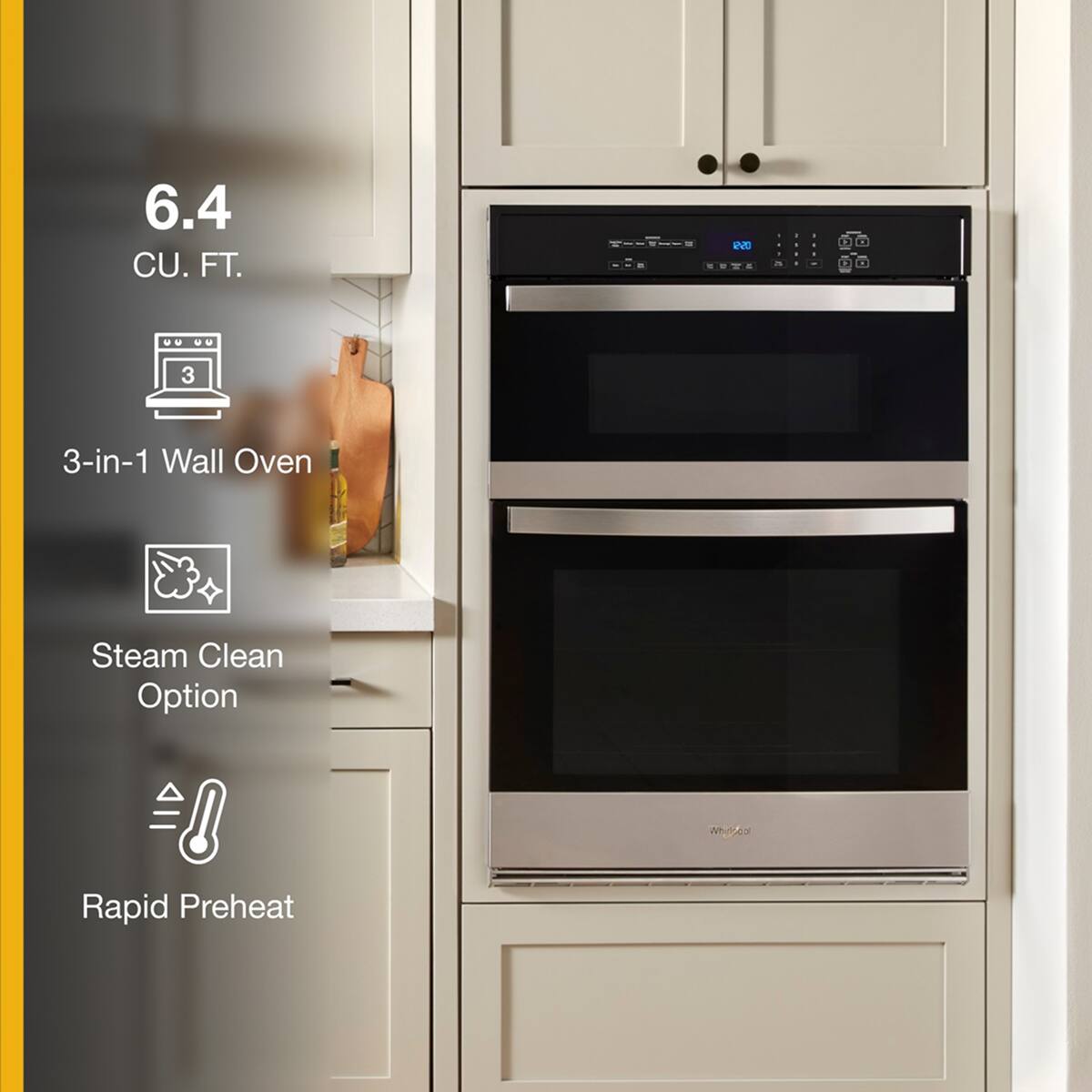 Back. Whirlpool - Whirlpool - 6.4 Total Cu. Ft. Combo Self-Cleaning Wall Oven .- Stainless Steel - Stainless Steel.