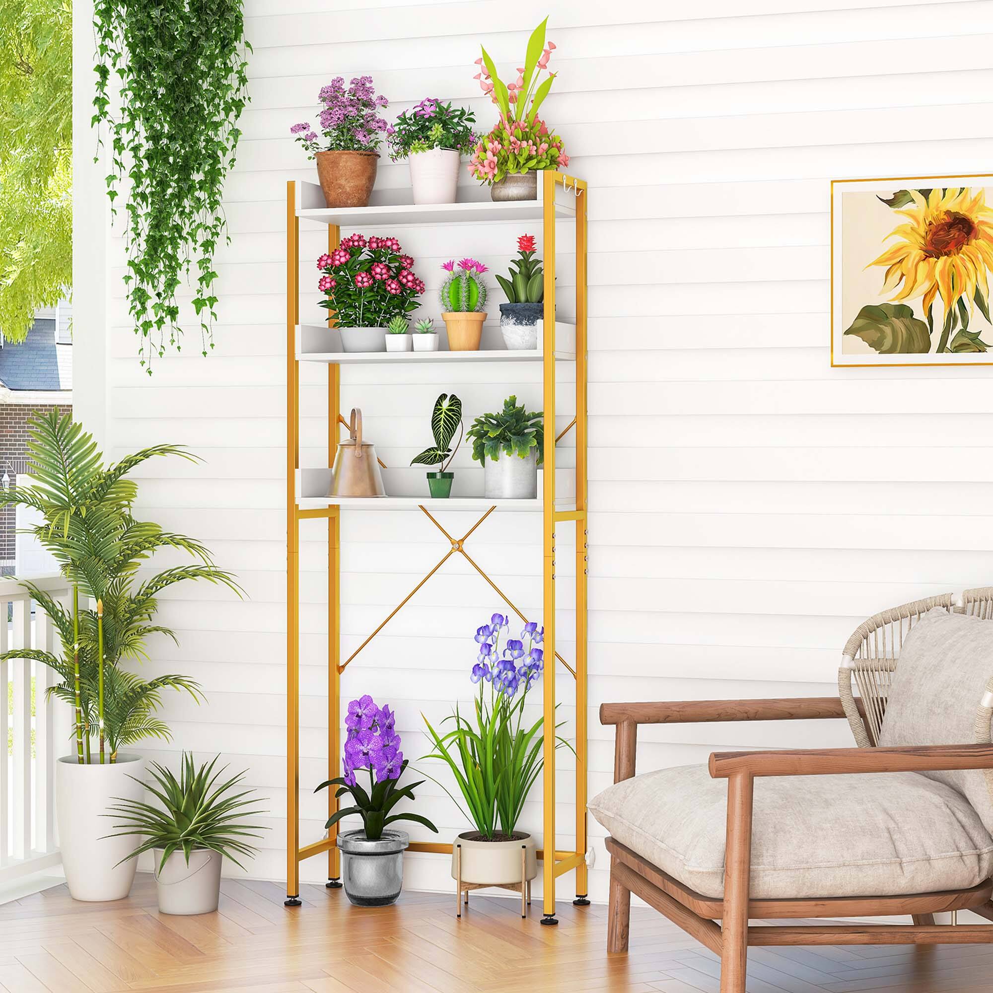 Alt View 5. Costway - Costway 3-Tier Over-The-Toilet Bathroom Shelf Metal Frame Space Saver Rack with 4 Hooks - White,Gold.