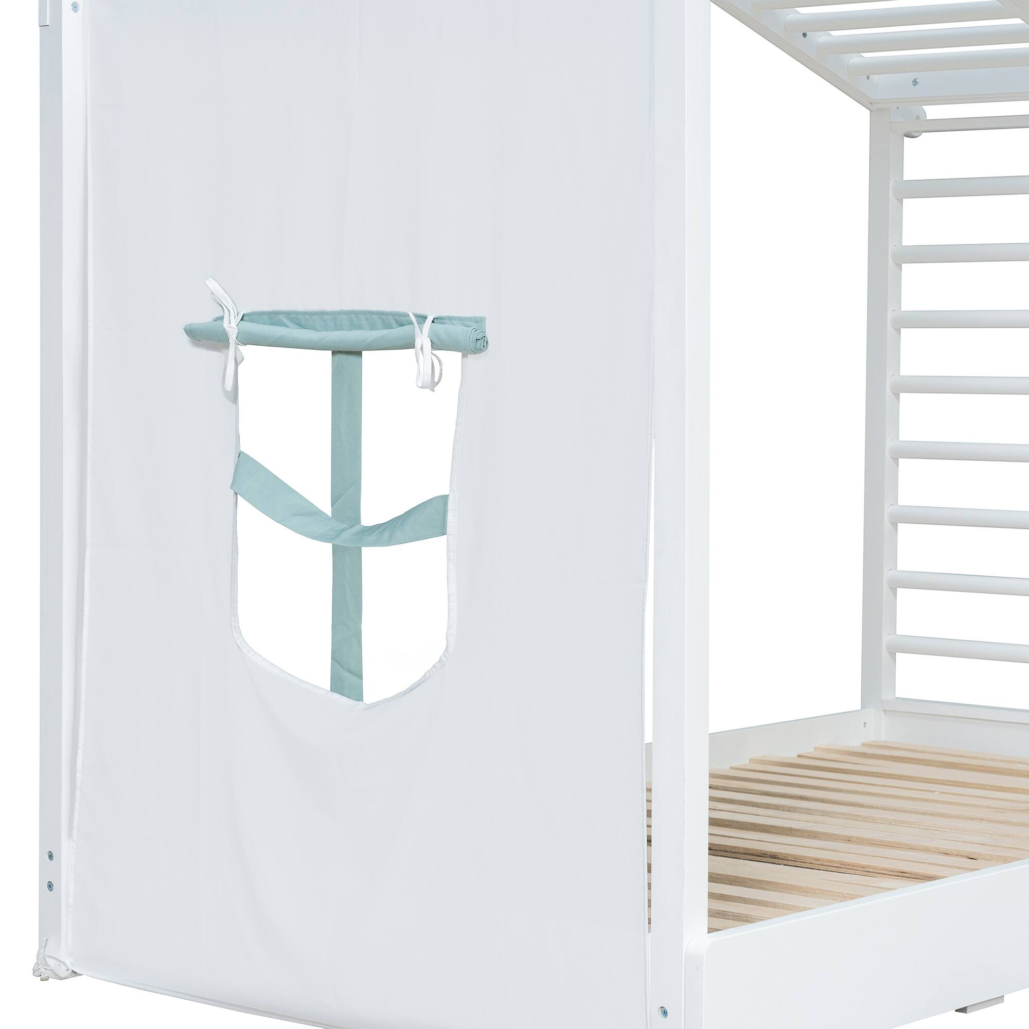 Alt View 2. Anysun - Twin Size House Bed with Twin Size Trundle and Side Shelves - White.
