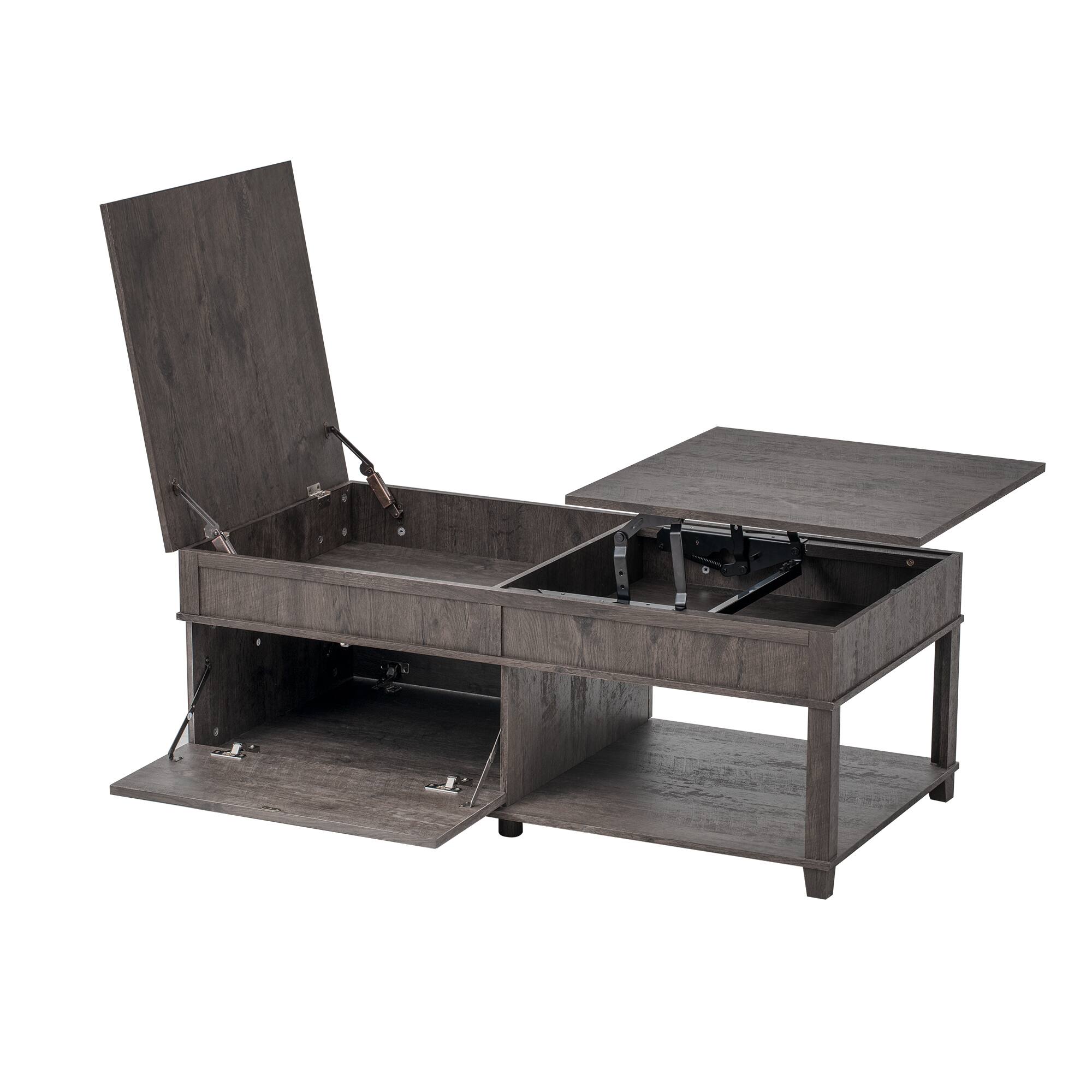 Left. Forest'nSky - Brown Lift-Top Coffee Table with Hidden Compartment, Open Shelf, and Adjustable Desktop - Brown.