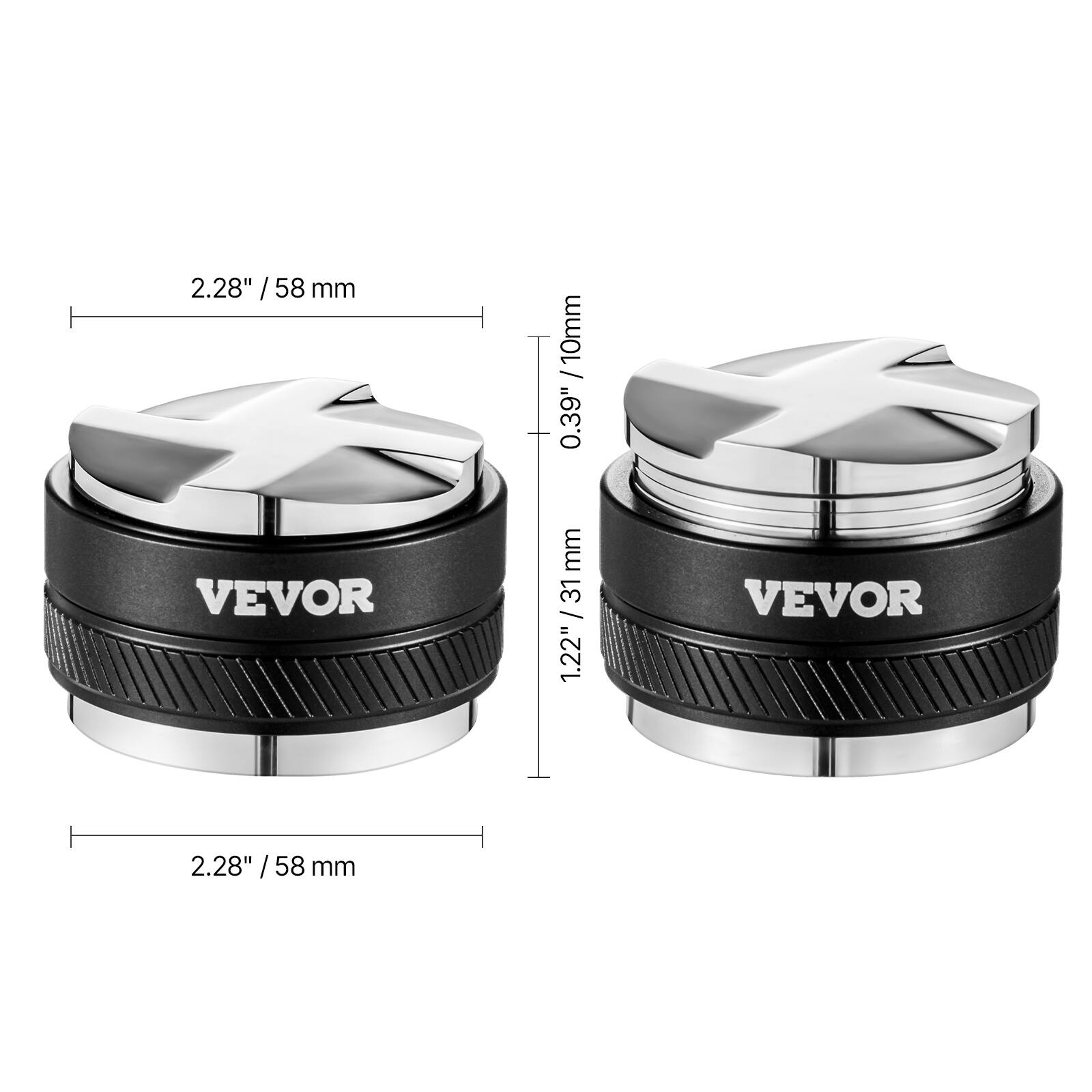 2.28" / 58 mm  
0.39" / 10 mm  
1.22" / 31 mm  
VEVOR  
2.28" / 58 mm