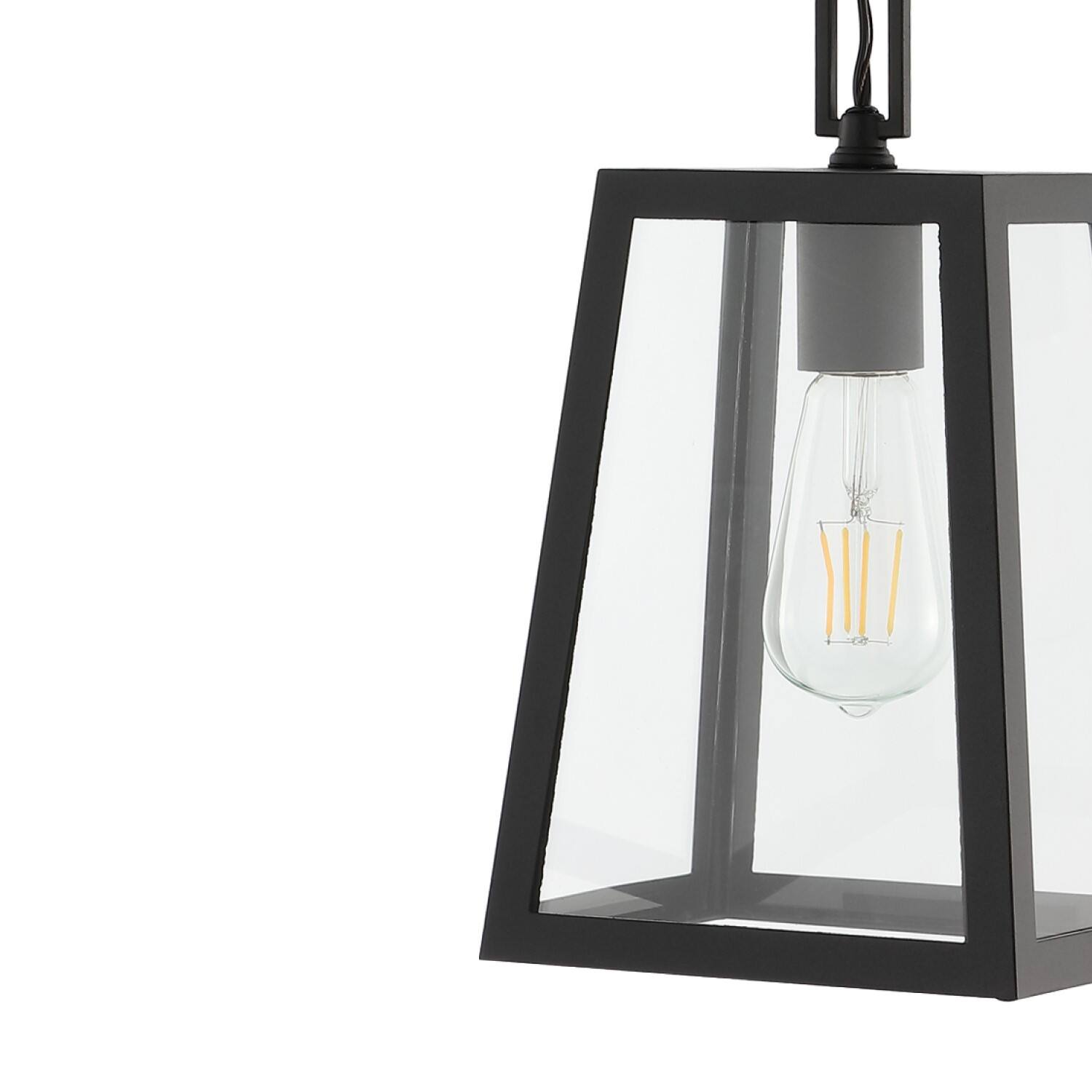 Alt View 4. Jonathan Y - Glendale 6.75" 1-Light Farmhouse Industrial Iron/Glass Outdoor LED Pendant, Black/Clear - Black/Clear.