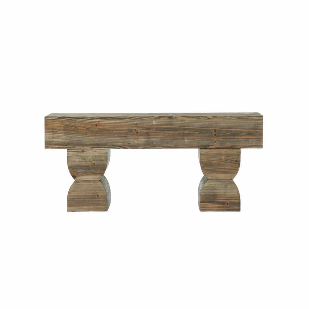 Alt View 1. Kadyn - 59-Inch Solid Wood Dining Bench, Double Pedestal Farmhouse Stool, Antique Gray Brown - Brown.