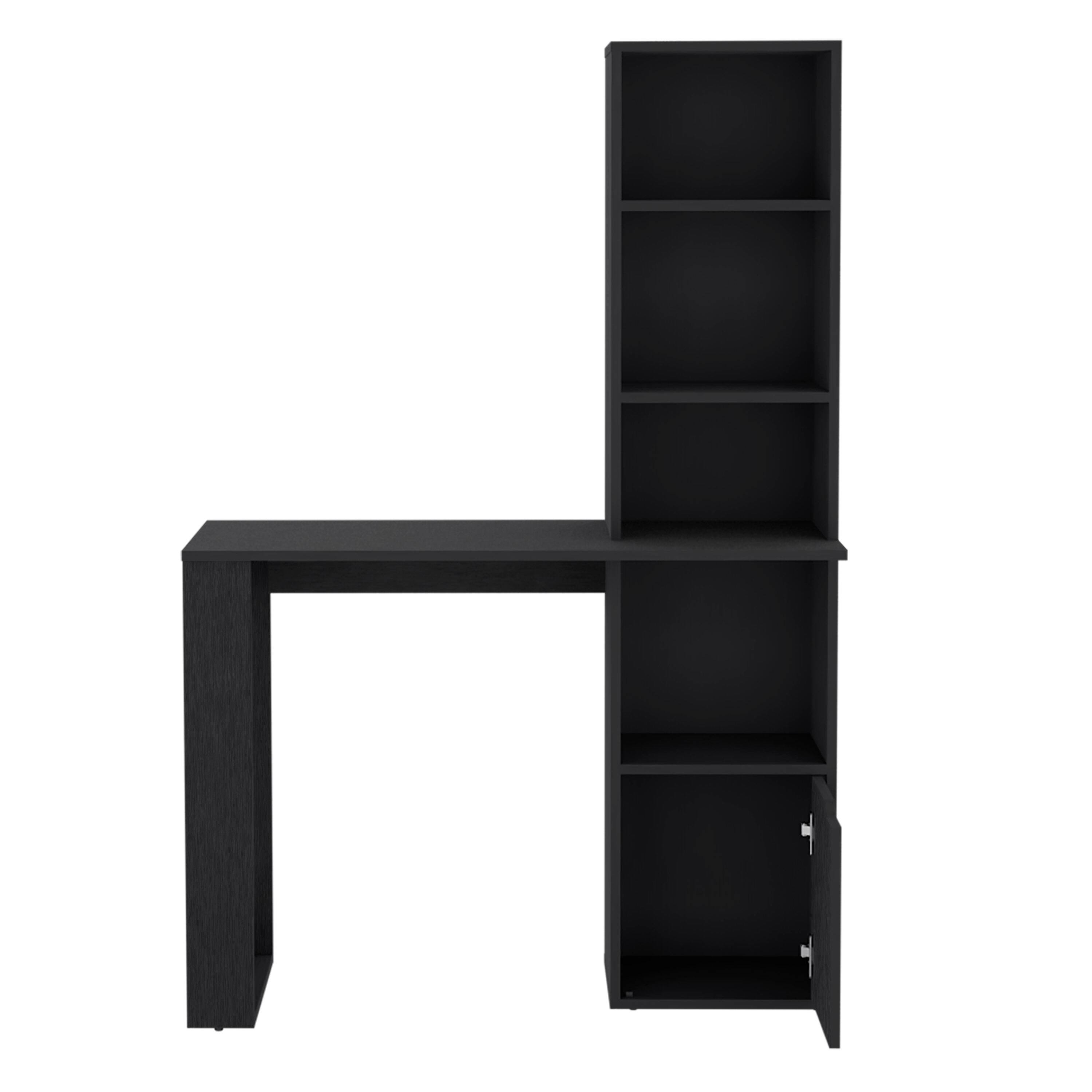 Left. APRILSOUL - Writing Desk With Bookcase and Cabinet Black - Black.