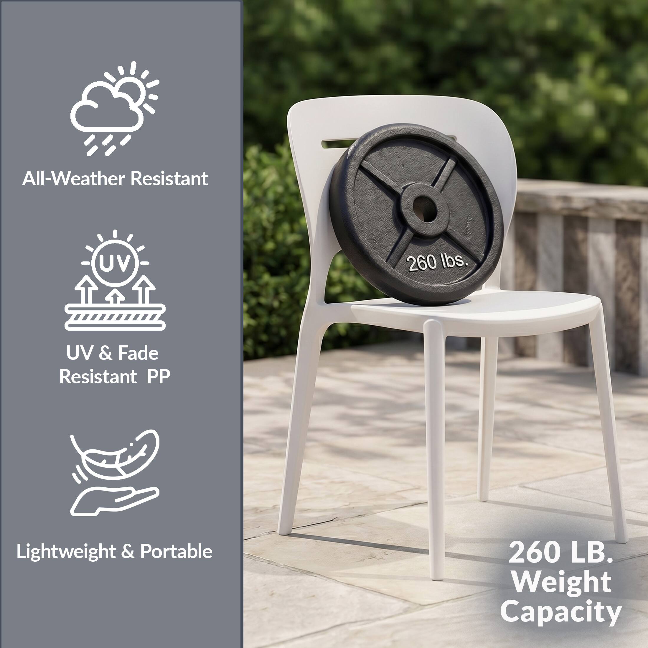 All-Weather Resistant  
UV & Fade Resistant PP  
Lightweight & Portable  
260 LB. Weight Capacity