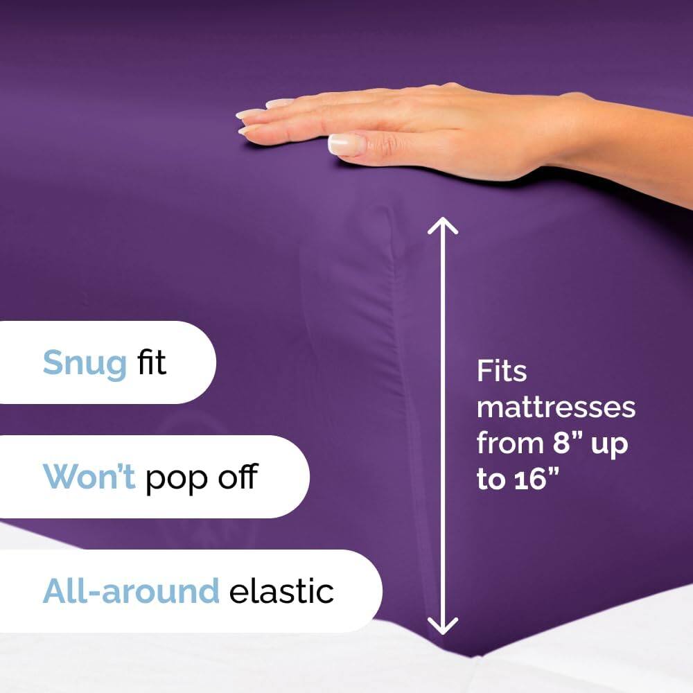 Snug fit  
Won't pop off  
Fits mattresses from 8" up to 16"  
All-around elastic