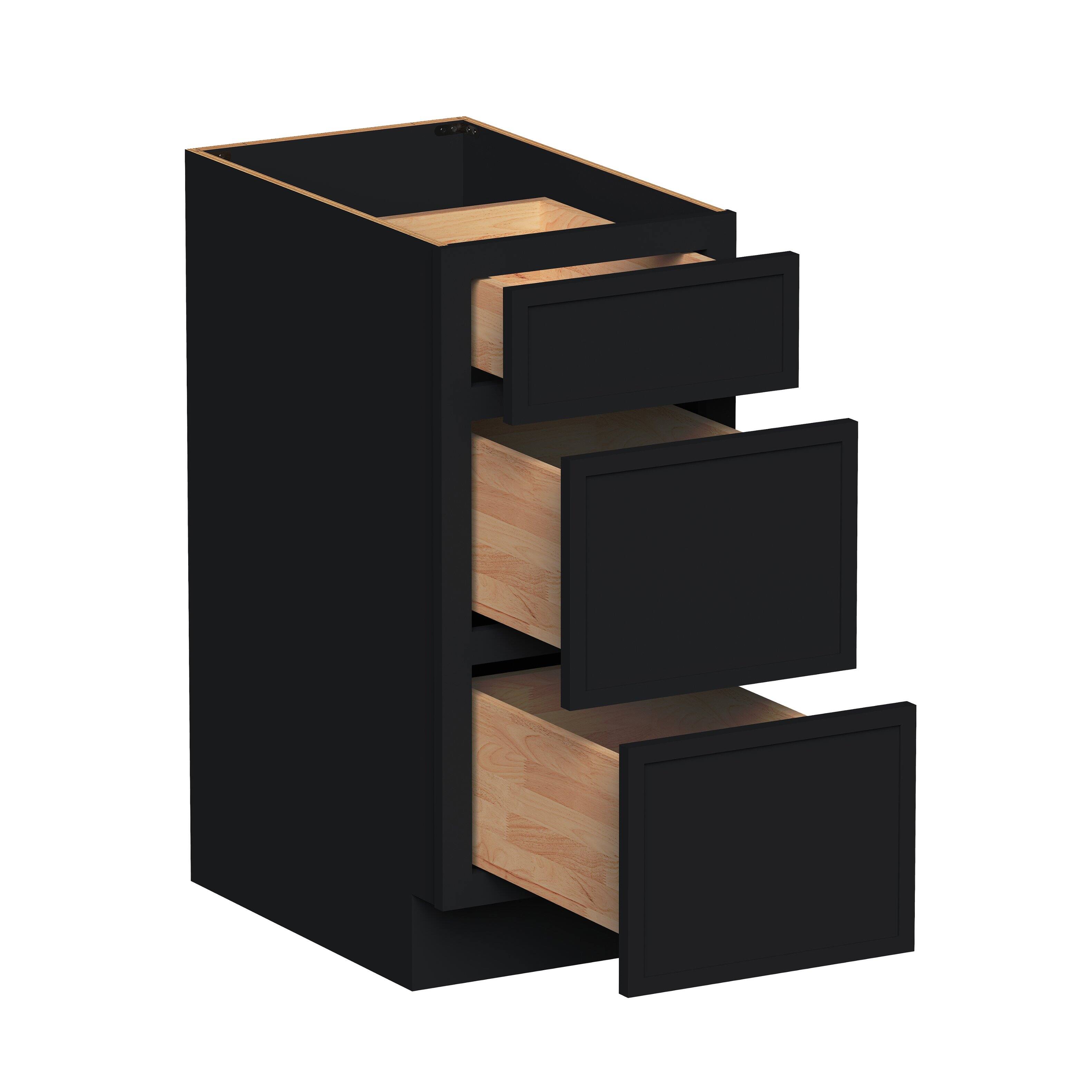 Angle. Boyel Living - 15-in W x 34.5-in H x 24-in D Shaker RTA Kitchen 3-Drawer Base Cabinet with Soft-Close Drawers - Black.