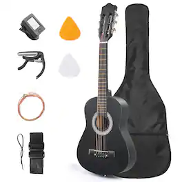 Winado - 30 Inch Beginner Acoustic Guitar, 6 String Basswood Classical Guitars Full Kit with Bag, Strap, Picks, Capo for Kids - Black