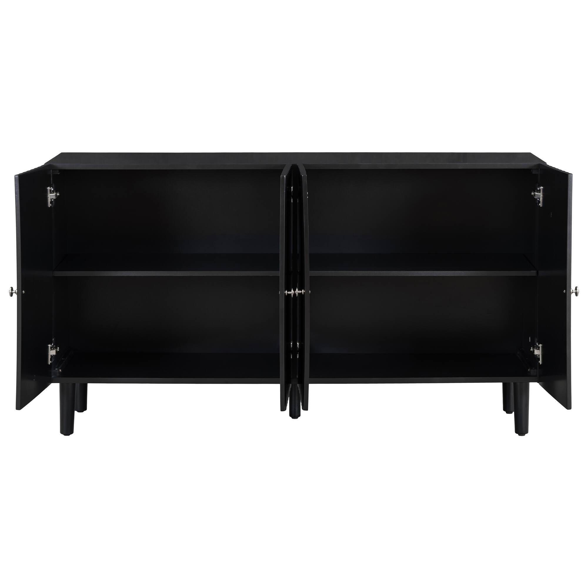 Alt View 2. Spaco - Spaco 4-Door Sideboard, Buffets with Wavy Pattern, Metal Handles and Legs, Adjustable Shelves for Living Room Entryway - Black.