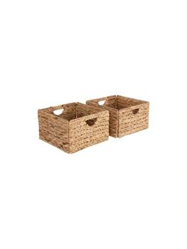Live At Space - Premium Natural Handwoven Portable Laundry Bin Basket with Carrying Handles, Household Storage Clothes, Linens, Sheets - Natural Water Hyacinth + Rectangular (2 Pack)