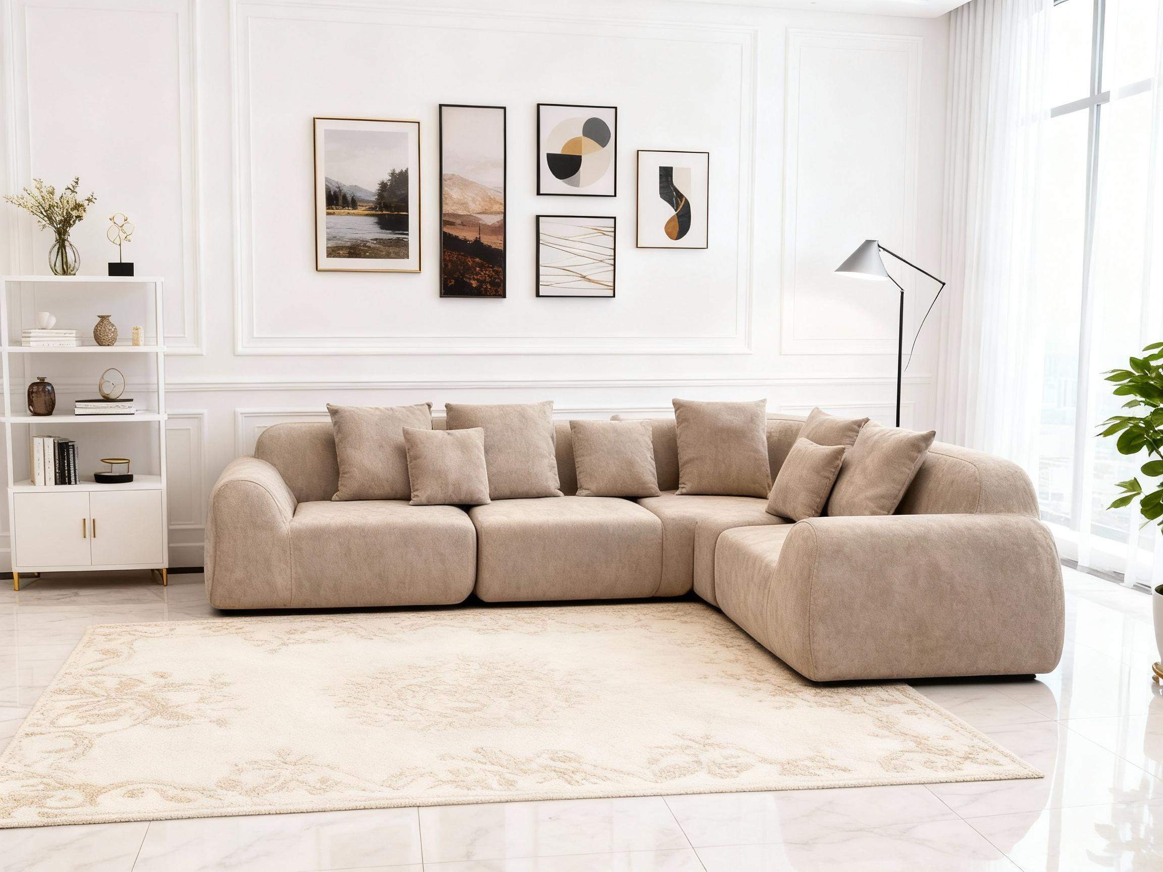 Left. Roomtec - Oversized Cloud Velvet Curved Sectional Couch 118 Boneless Couch with LShape Chaise Upholstered Compression Memory Foam - Beige.