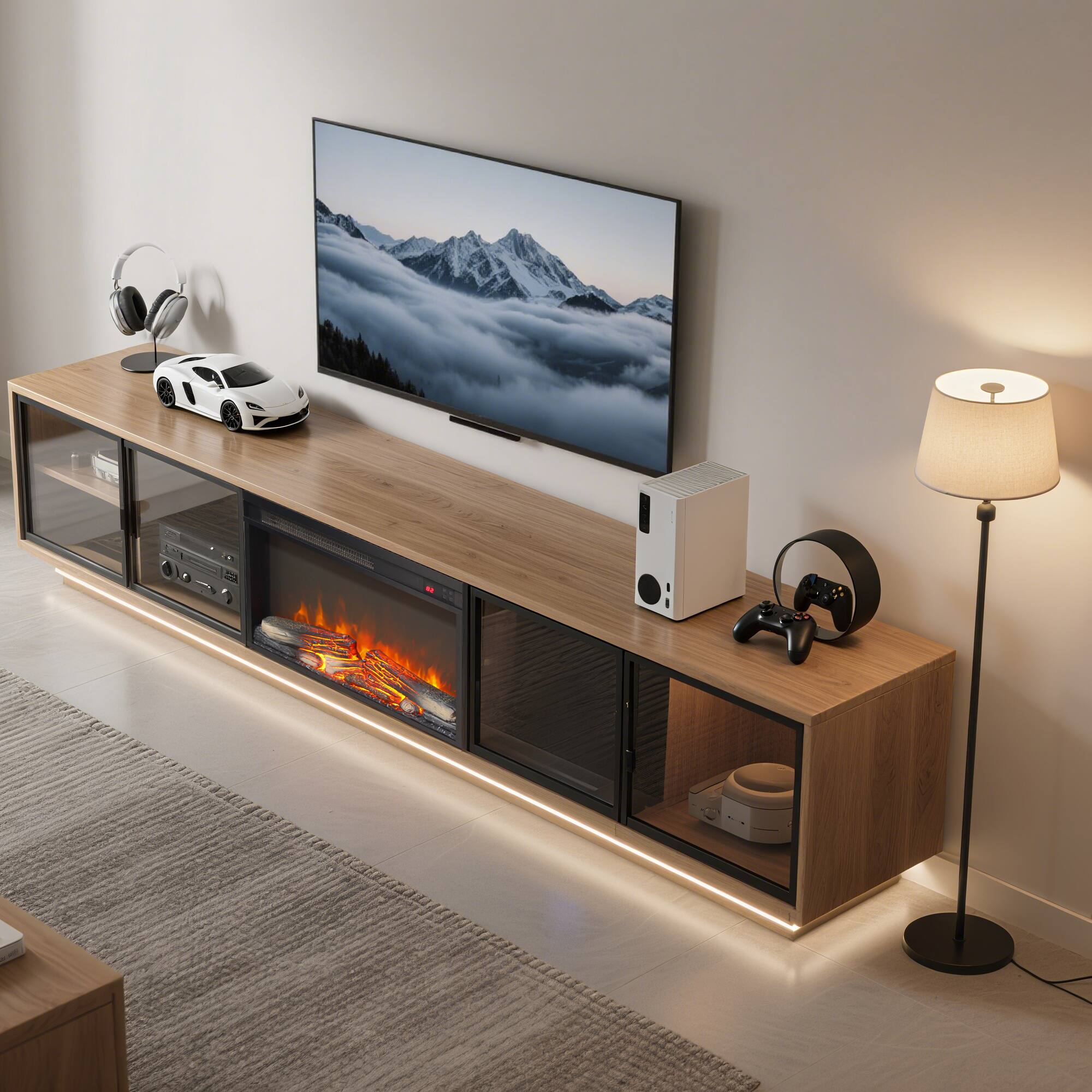 Alt View 9. Ecooso - 23 inch Electric Fireplace Insert, Ultra Thin Wall Heater with Log Set and Realistic Flame - Antique Black.