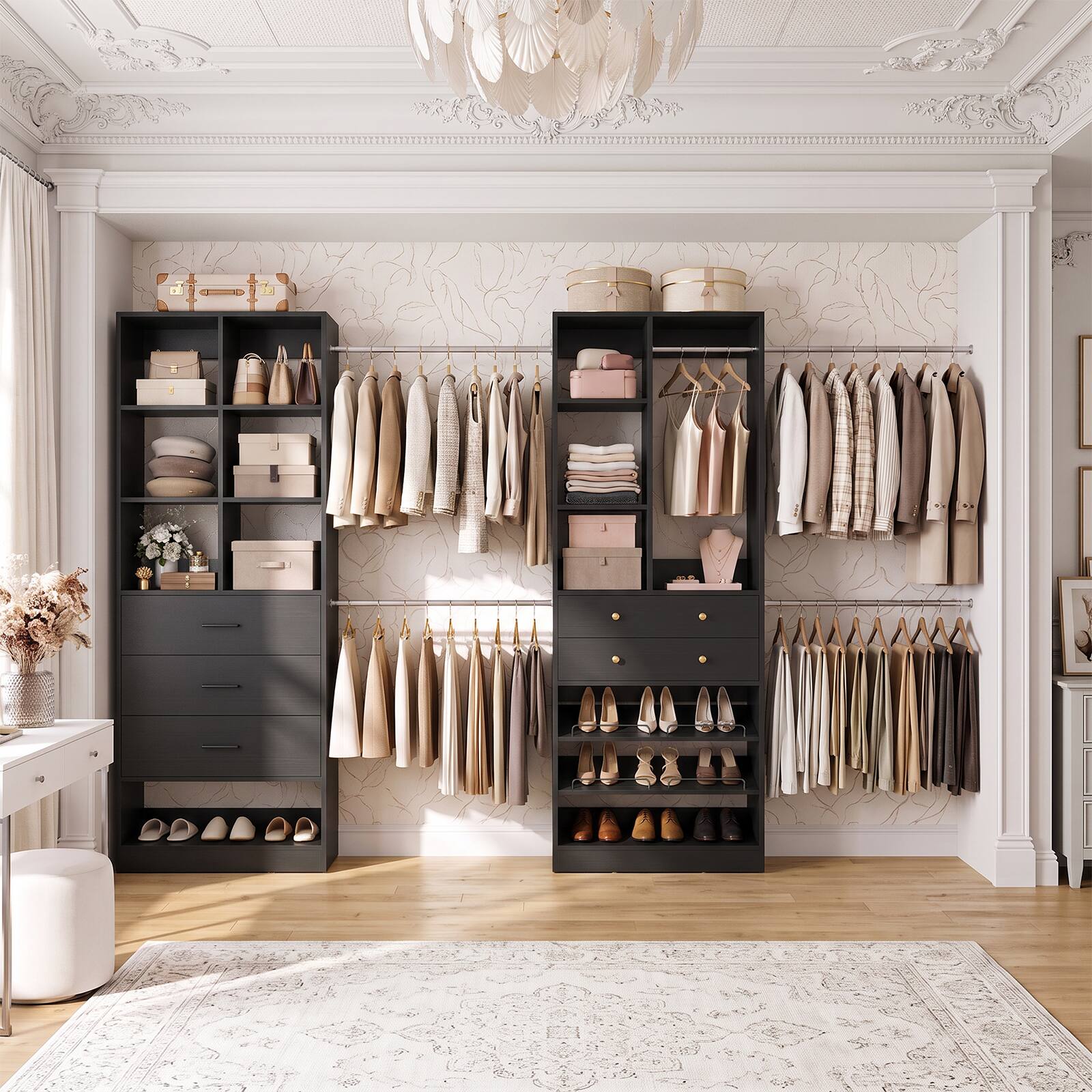 Alt View 3. Aheaplus - 51.4"-126.2" Expandable Freestanding Closet System with 5 Drawers, 5 Hanging Rods & 16 Open Shelves - Black.