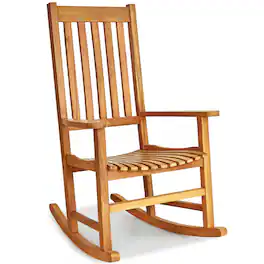 Gymax - Wooden Rocking Chair Porch Rocker High Back Garden Seat Indonesia - Teak