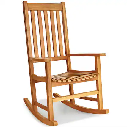 Front. Gymax - Gymax Wooden Rocking Chair Porch Rocker High Back Garden Seat Indonesia Teak - Teak.