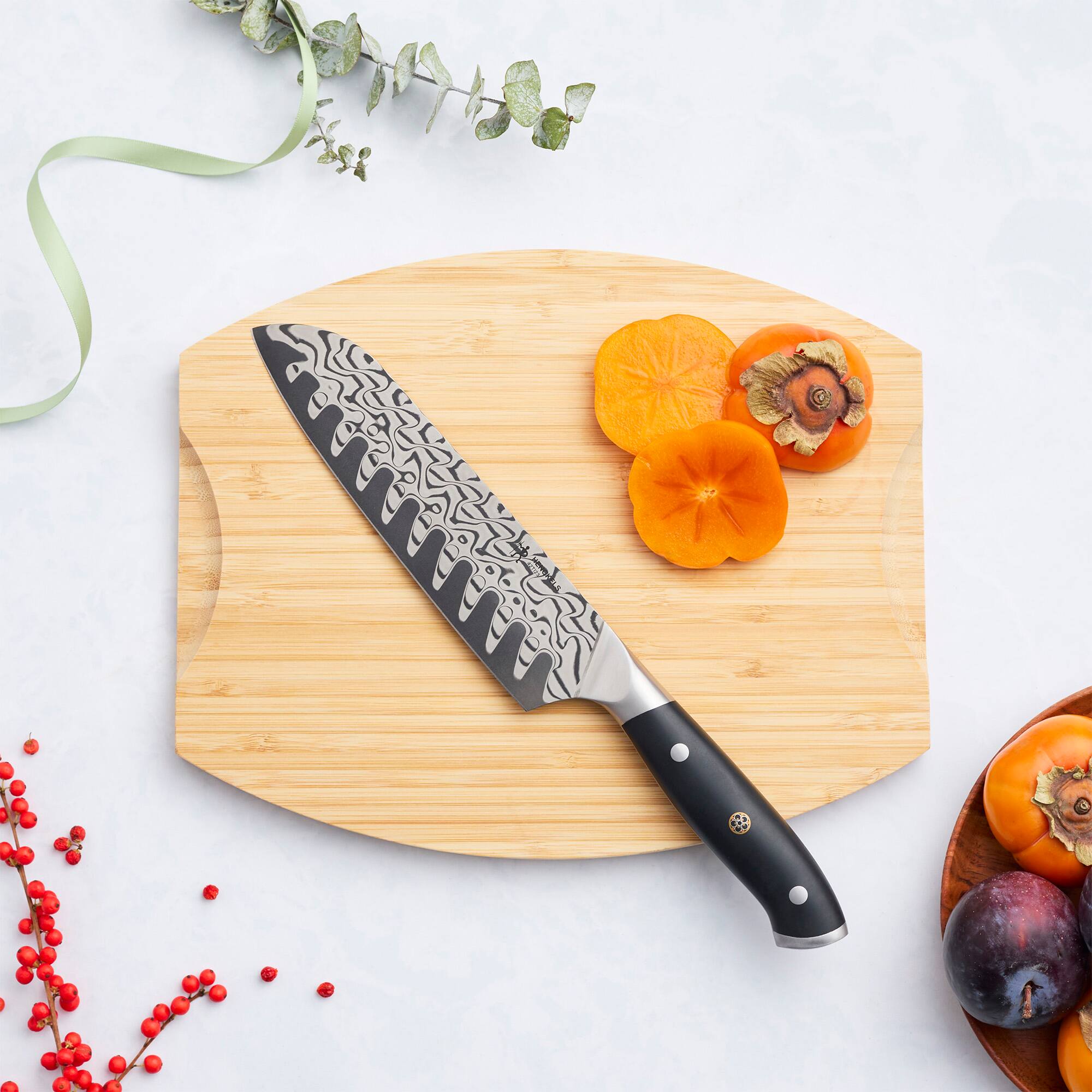 Alt View 3. Henckels - Henckels Compass Damascus 7-inch Santoku Knife - Black.
