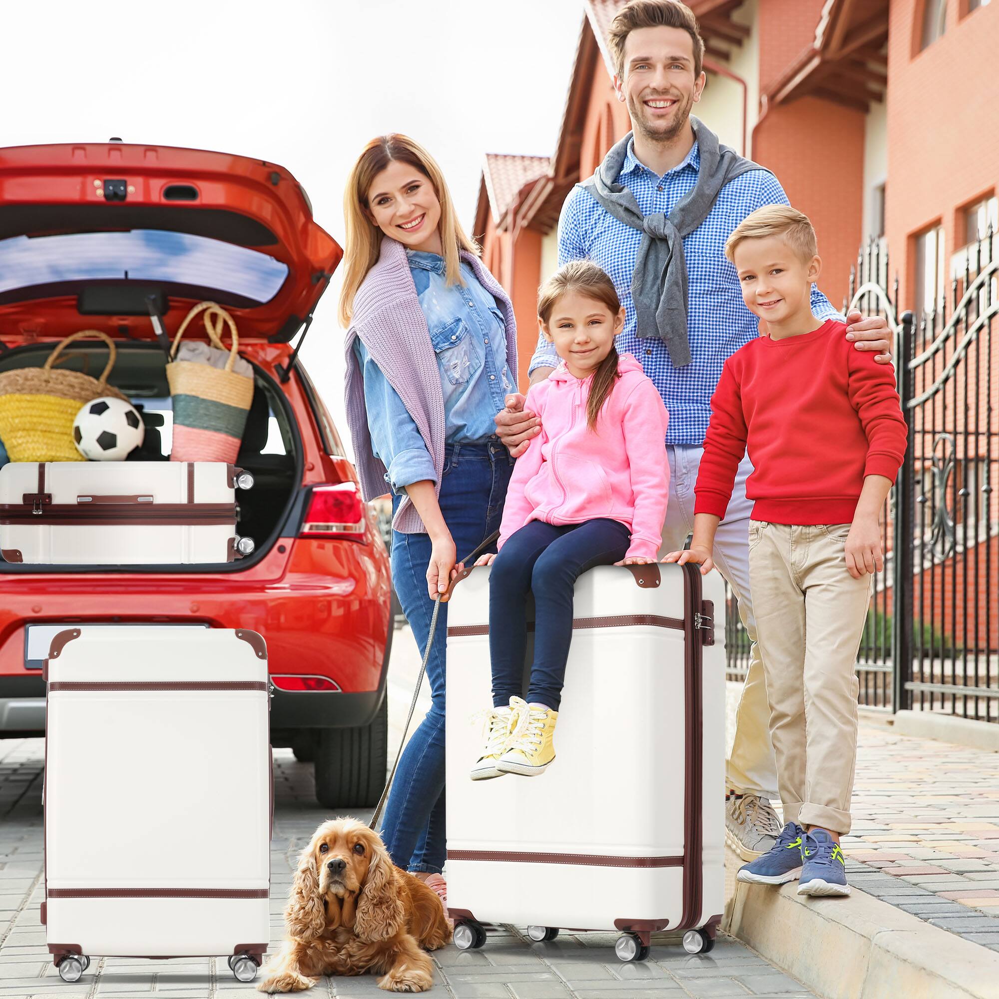 Alt View 1. Ecooso - 3-Piece Expandable ABS Spinner Luggage Set with TSA Lock, 20-Inch and 28-Inch Suitcases, and Cosmetic Case - White.