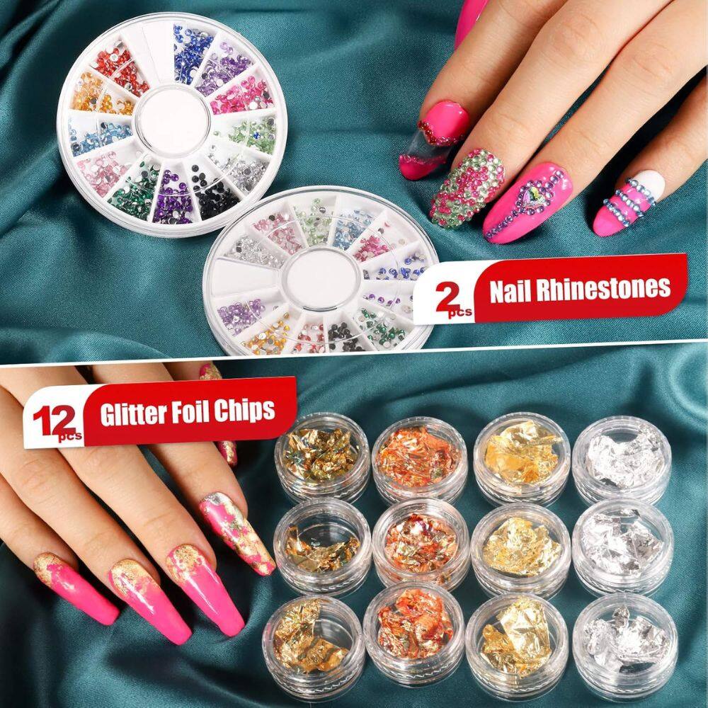 2 pcs Nail Rhinestones  
12 pcs Glitter Foil Chips