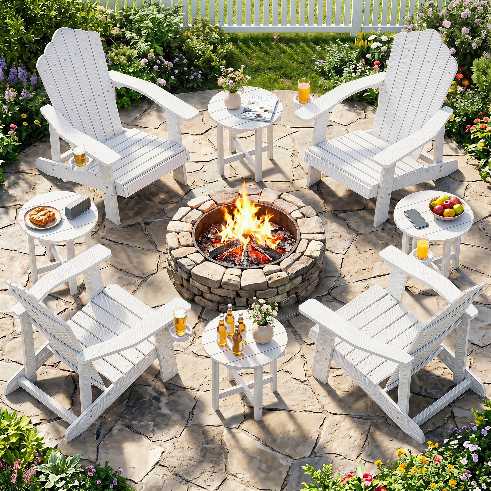 Alt View 5. Costway - Costway 2PCS Outdoor Side Table with Weather-Resistant, Waterproof Top for Patio Deck Pool - White.
