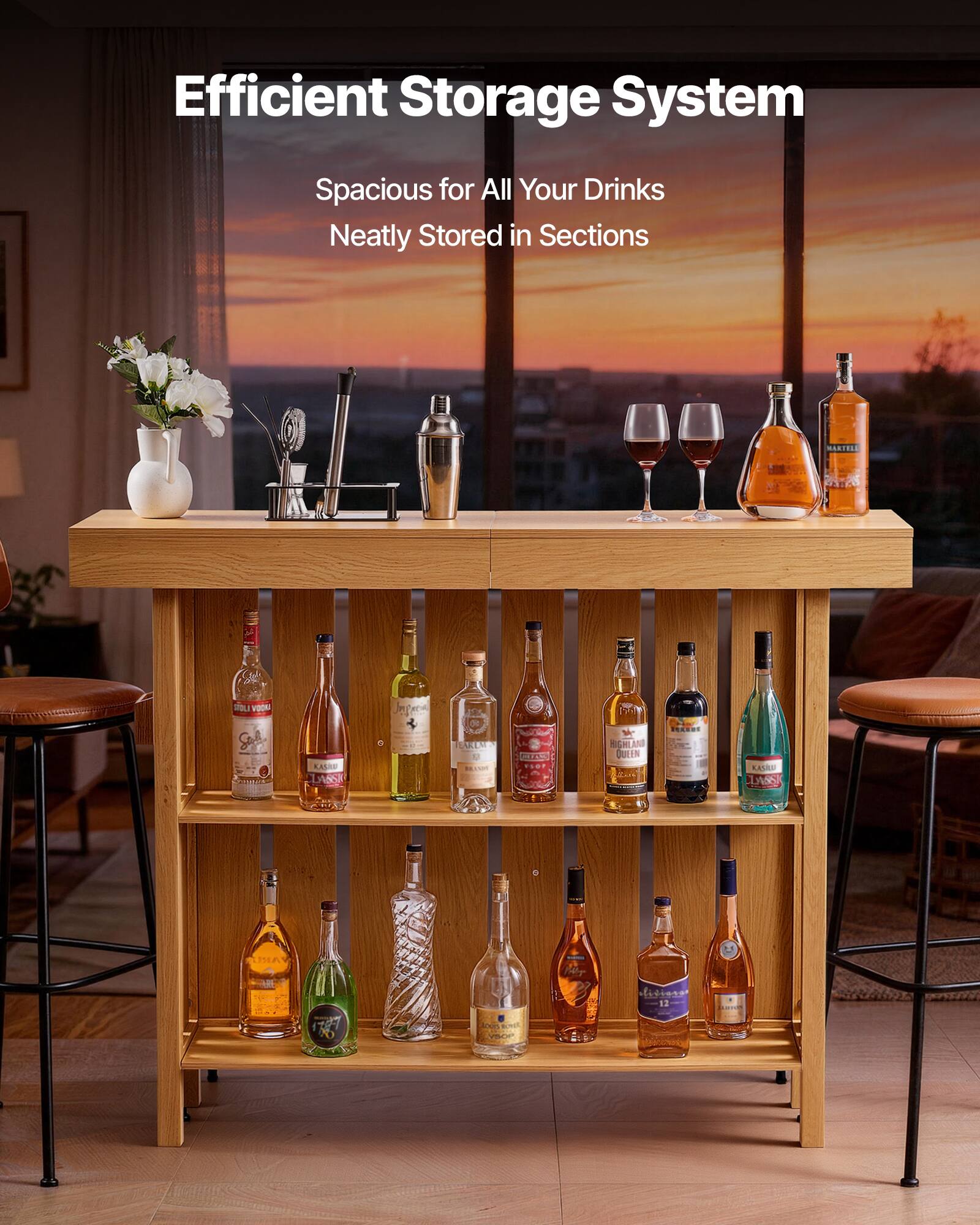 Efficient Storage System  
Spacious for All Your Drinks  
Neatly Stored in Sections