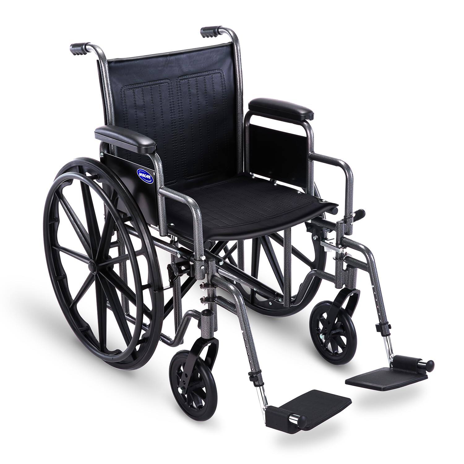 Front. Invacare - Essentials EX1 16″ Folding Manual Wheelchair w/ Swing‑away Footrests & Desk‑Length Arms - Black.