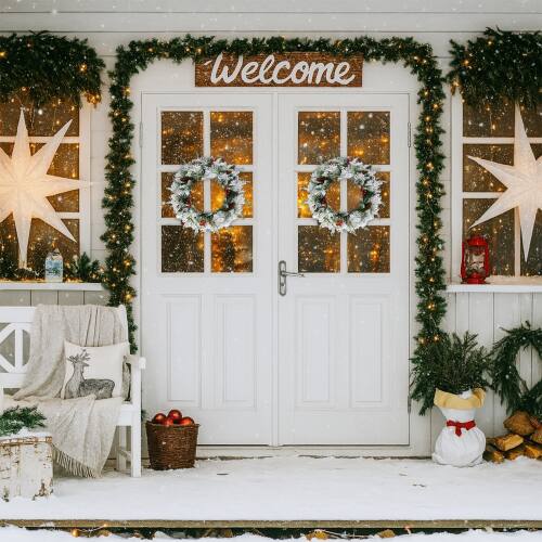 Alt View 8. Winado - 2 PCS 18in Pre-lit Snow Flocked Christmas Wreath with Lights for Holiday In/Outdoor Decoration - Snowy Green.