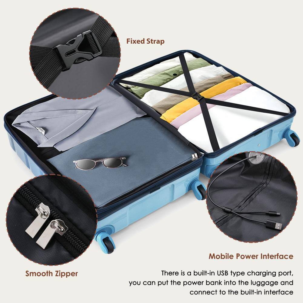 Fixed Strap  
Smooth Zipper  
Mobile Power Interface  

There is a built-in USB type charging port, you can put the power bank into the luggage and connect to the built-in interface