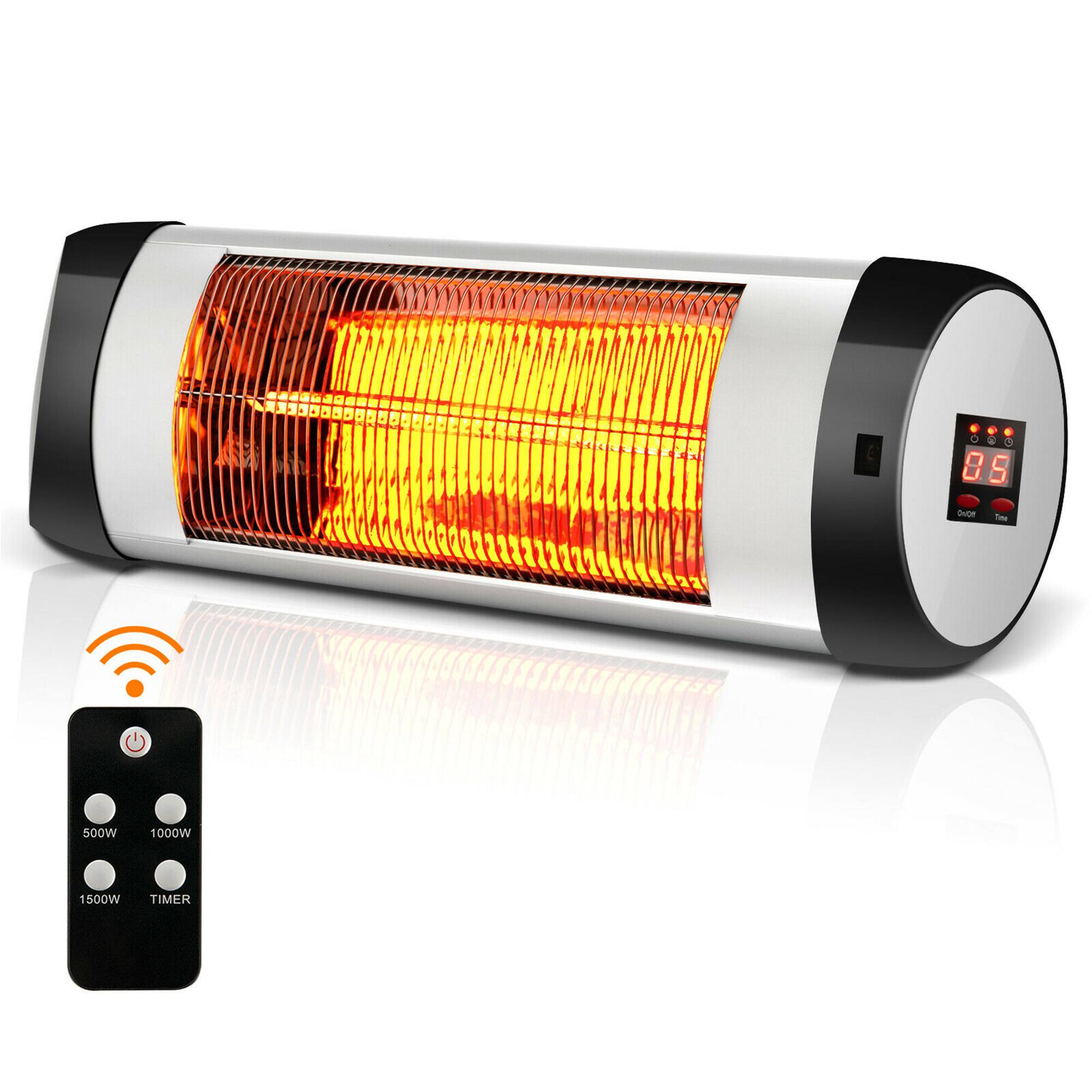 Costway - Wall-Mounted Electric Heater Patio Infrared Heater W/ Remote Control - Black,Silver