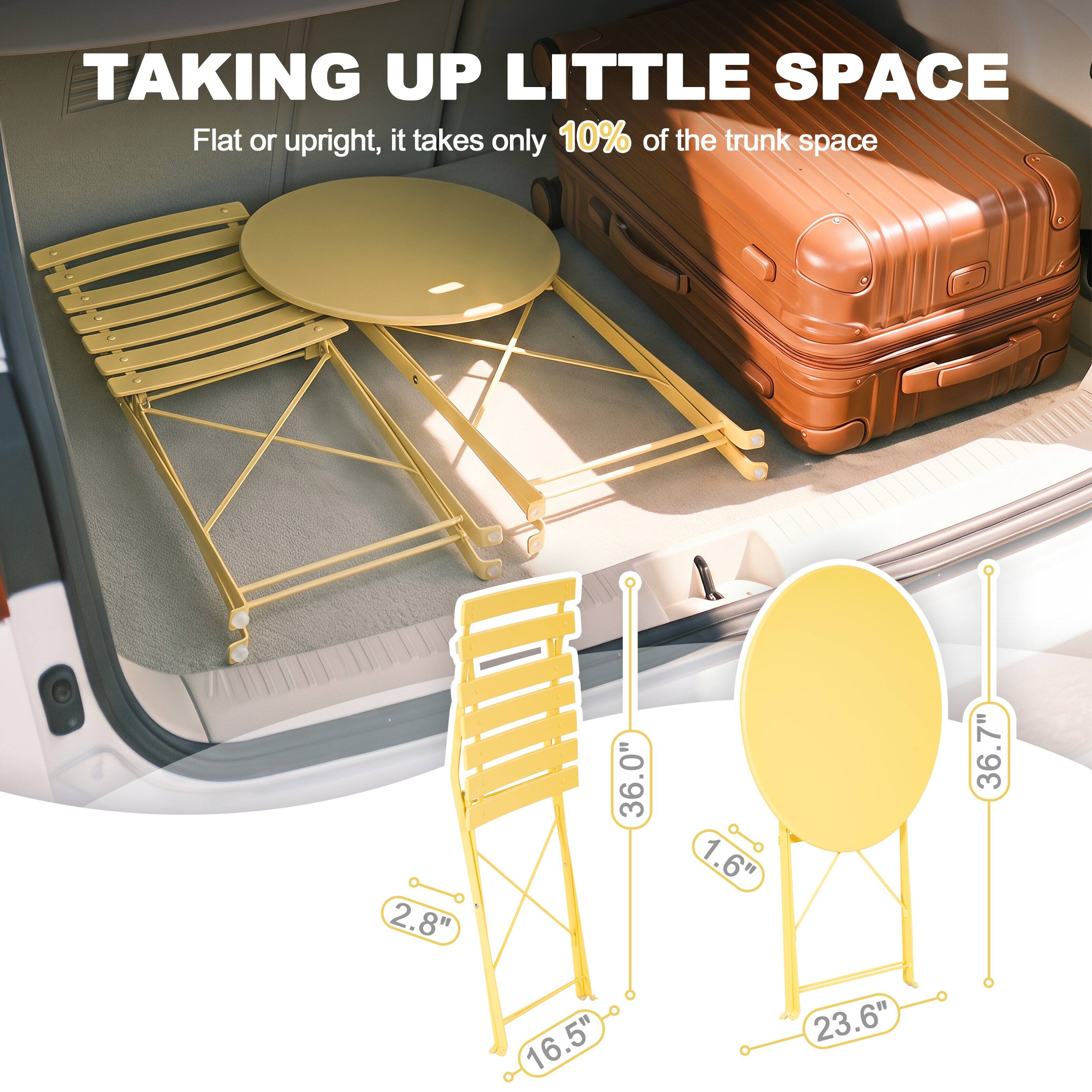 TAKING UP LITTLE SPACE

Flat or upright, it takes only 10% of the trunk space

2.8" 36.0" 1.6" 36.7" 16.5" 23.6"
