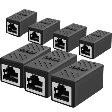 Front. Home Collection - 7-Pack RJ45 Inline Coupler – Cat7/Cat6/Cat5e Ethernet LAN Network Cable Adapter Female to Female Connector.