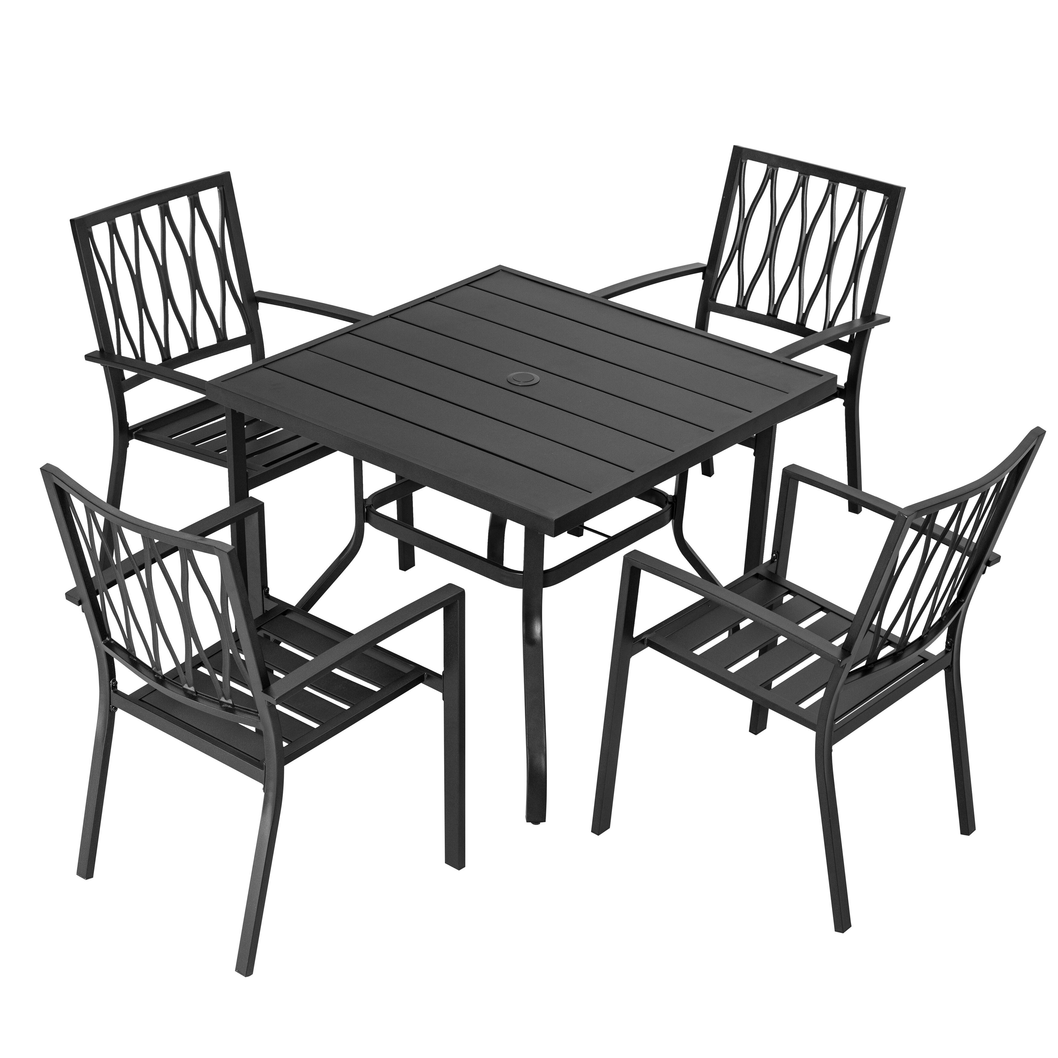 Alt View 8. Nuu Garden - Outdoor 5-Piece Dining Set with Umbrella Hole - Black.