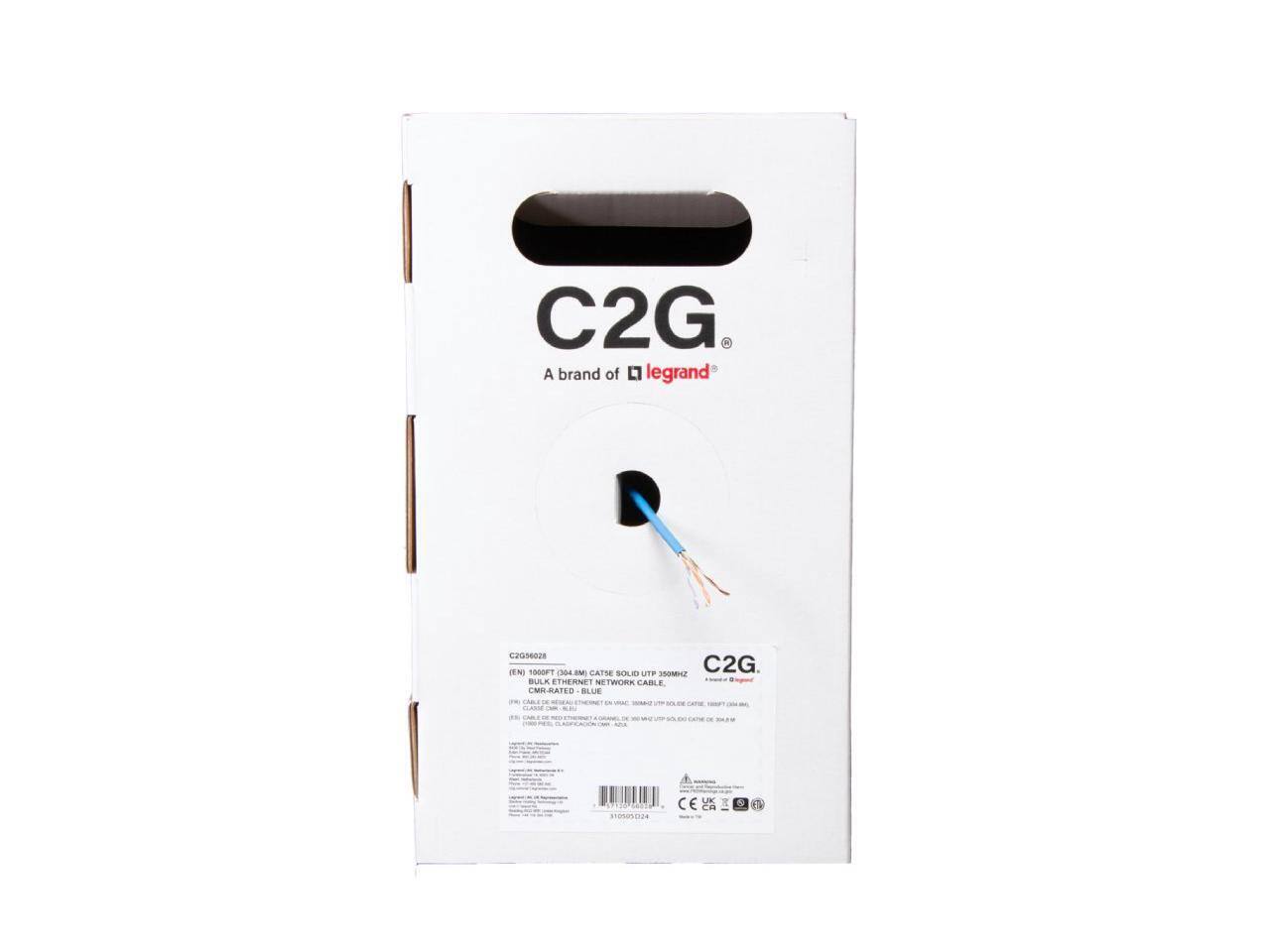 C2G. A brand of legrand  
C208028  
N 1000F7  
COLIN OM CATS SOLIC UTE  
S0MHZ  
C2G BULK ETHERNET NETWORK CABLE  
CM-RATED BIAM  
sDNascraa  
CE UK