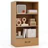 Costway - 4-Tier Bookcase 42.5" Display Bookshelf Storage Organizer with Shelves & Drawer - Natural