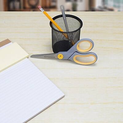 Alt View 3. Westcott - Titanium Bonded 8" Titanium Heavy Duty General Purpose Scissor, Pointed Tip - Gray/Yellow.