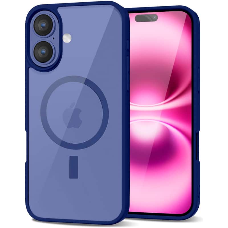 Entronix - Magnetic Case for iPhone 17 - Clear Back Soft Matte Protection - Navy Blue