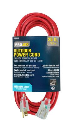 ProjeX - Indoor or Outdoor 25 ft. L Extension Cord 14/3 SJTOW - Red